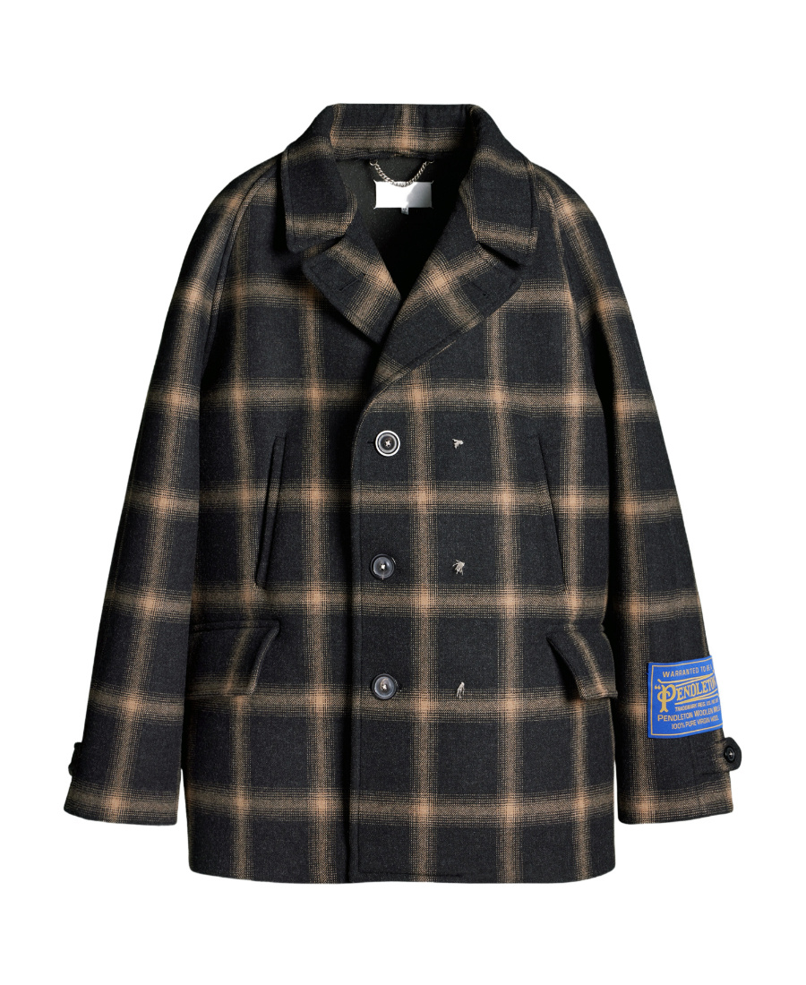 Maison Margiela Check-pattern Wool Coat In Black