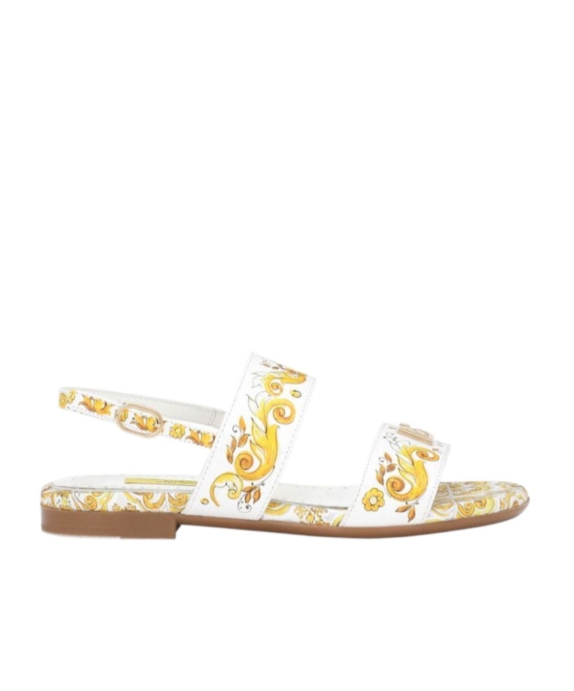 Dolce & Gabbana Majolica-print Leather Sandals In White