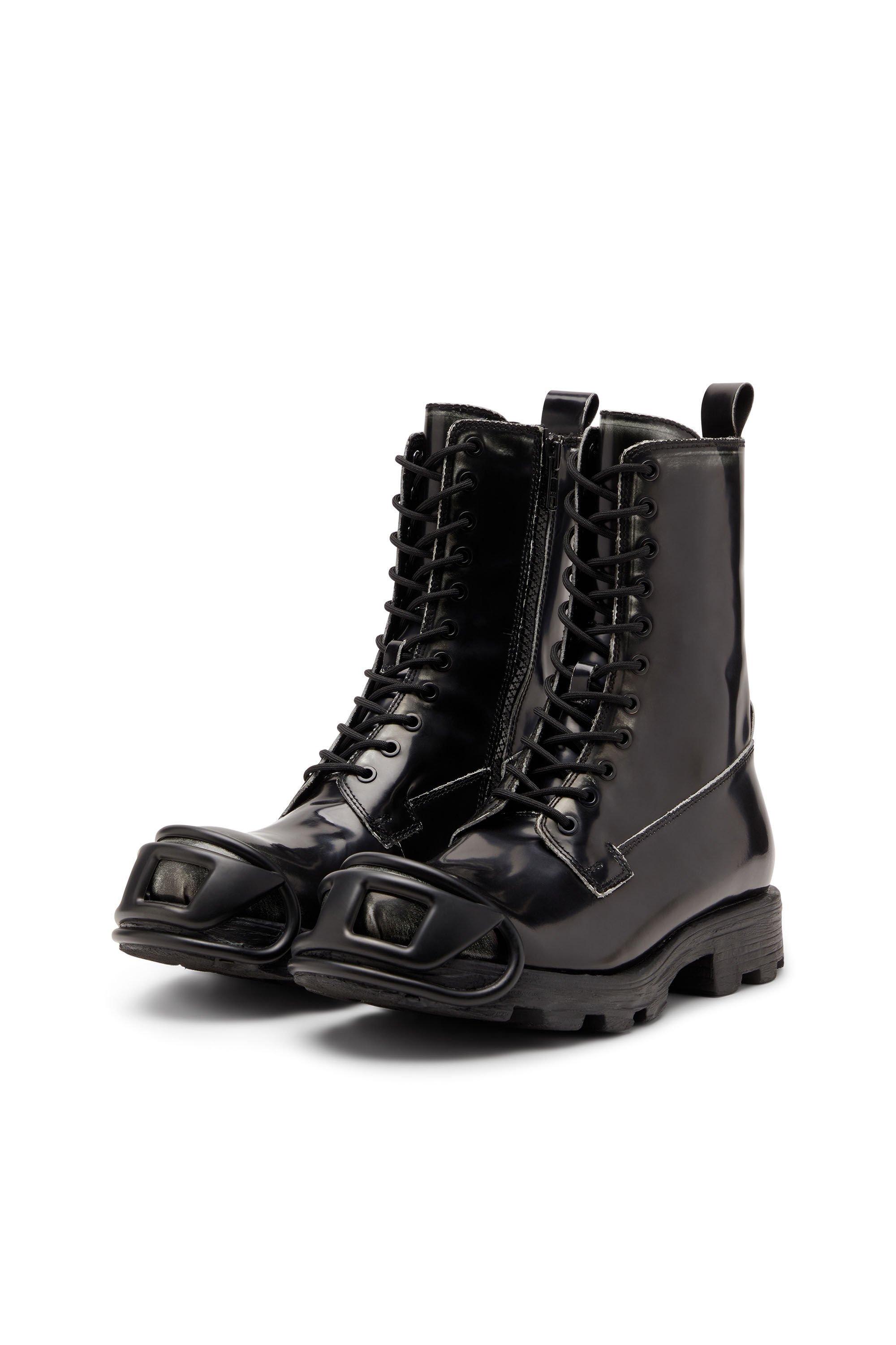Diesel Leather Boots With Oval D Rein-forced Toe In Black