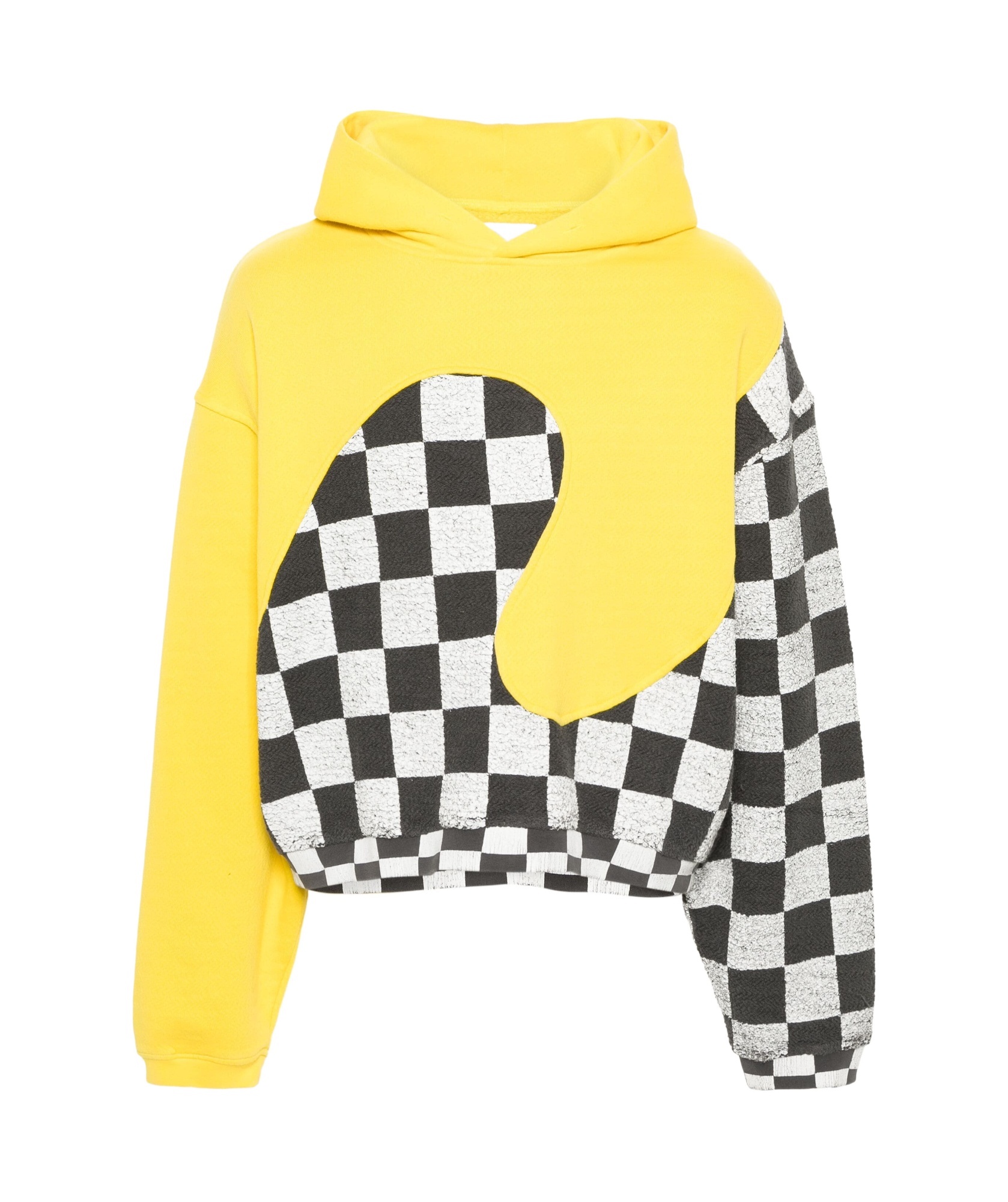 Erl Yellow Check Pattern Panelled Hoodie In Cotton Unisex In Yellow
