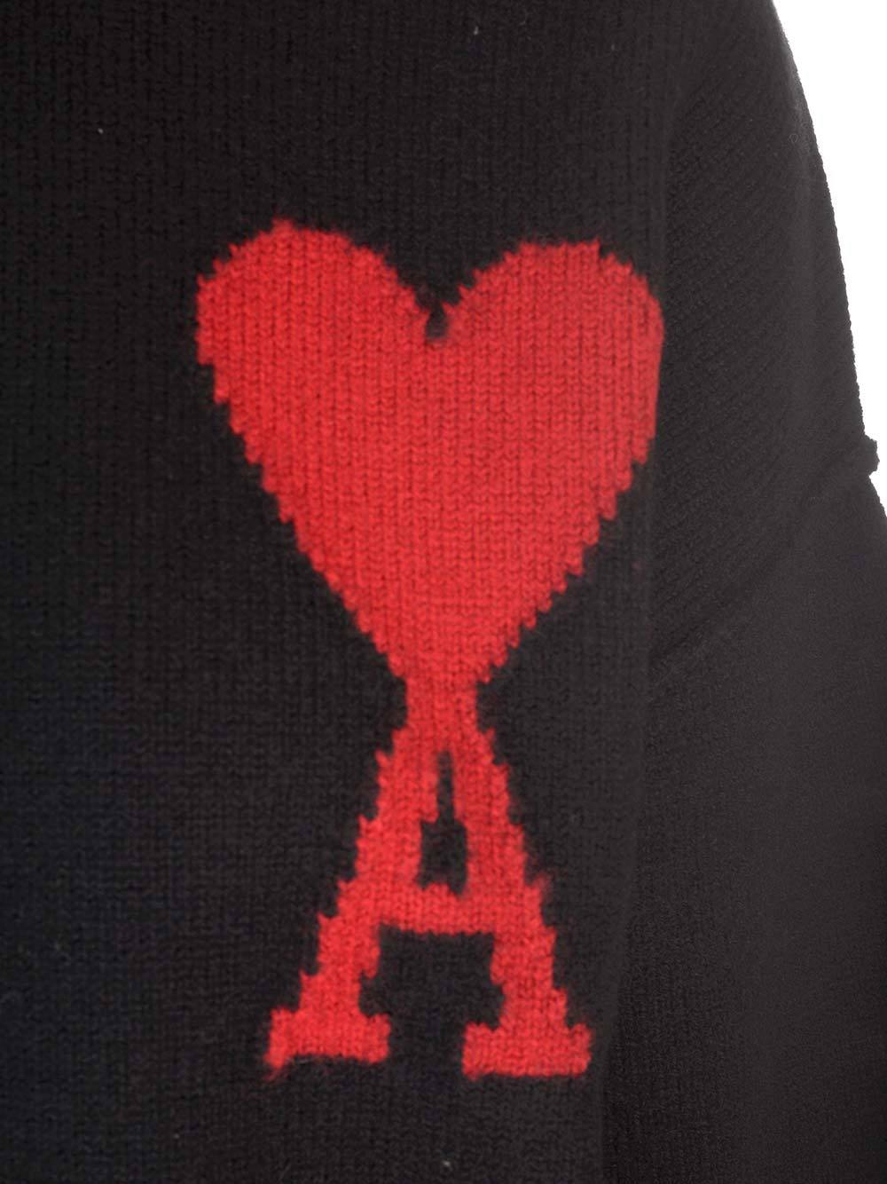 Ami Alexandre Mattiussi Ami Paris Wool Sweater With Heart Intarsia Design In Black