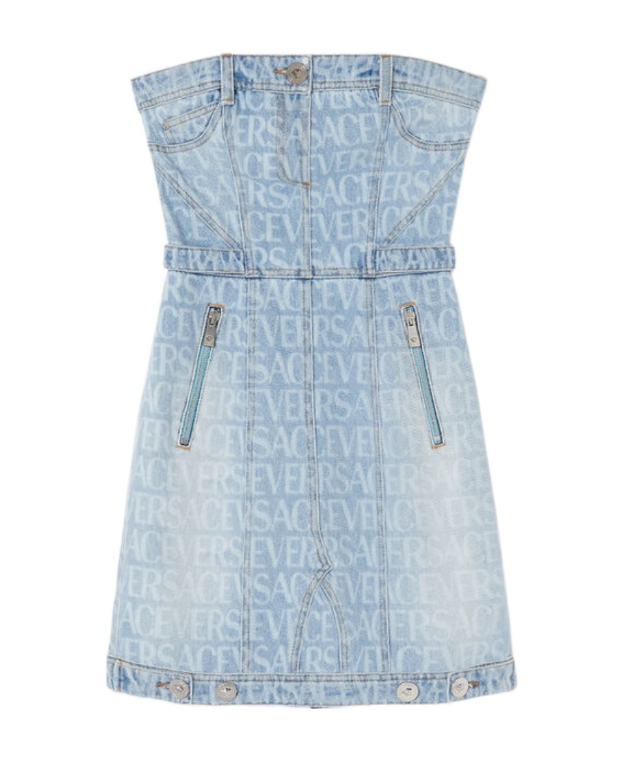 Versace Denim Dress From La Vacanza Collection In Multicolor