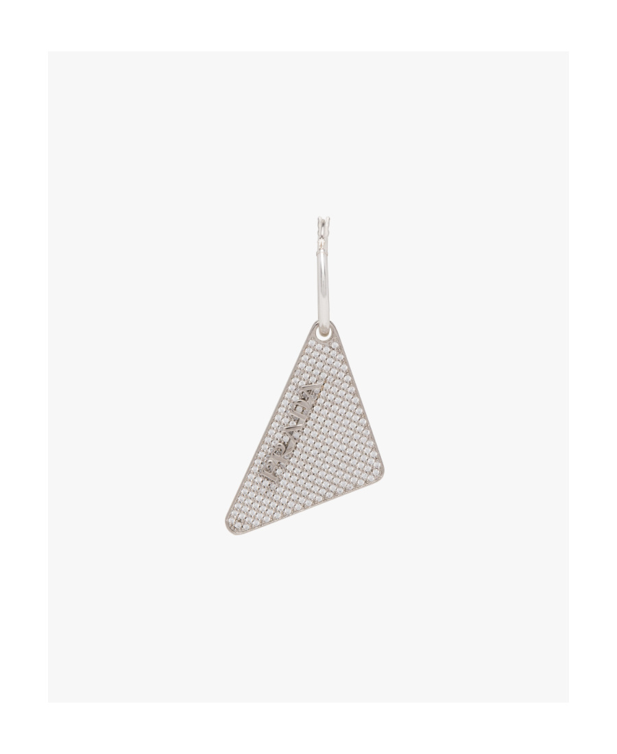 Shop Prada Crystal Logo Jewels Right Earring In Gray