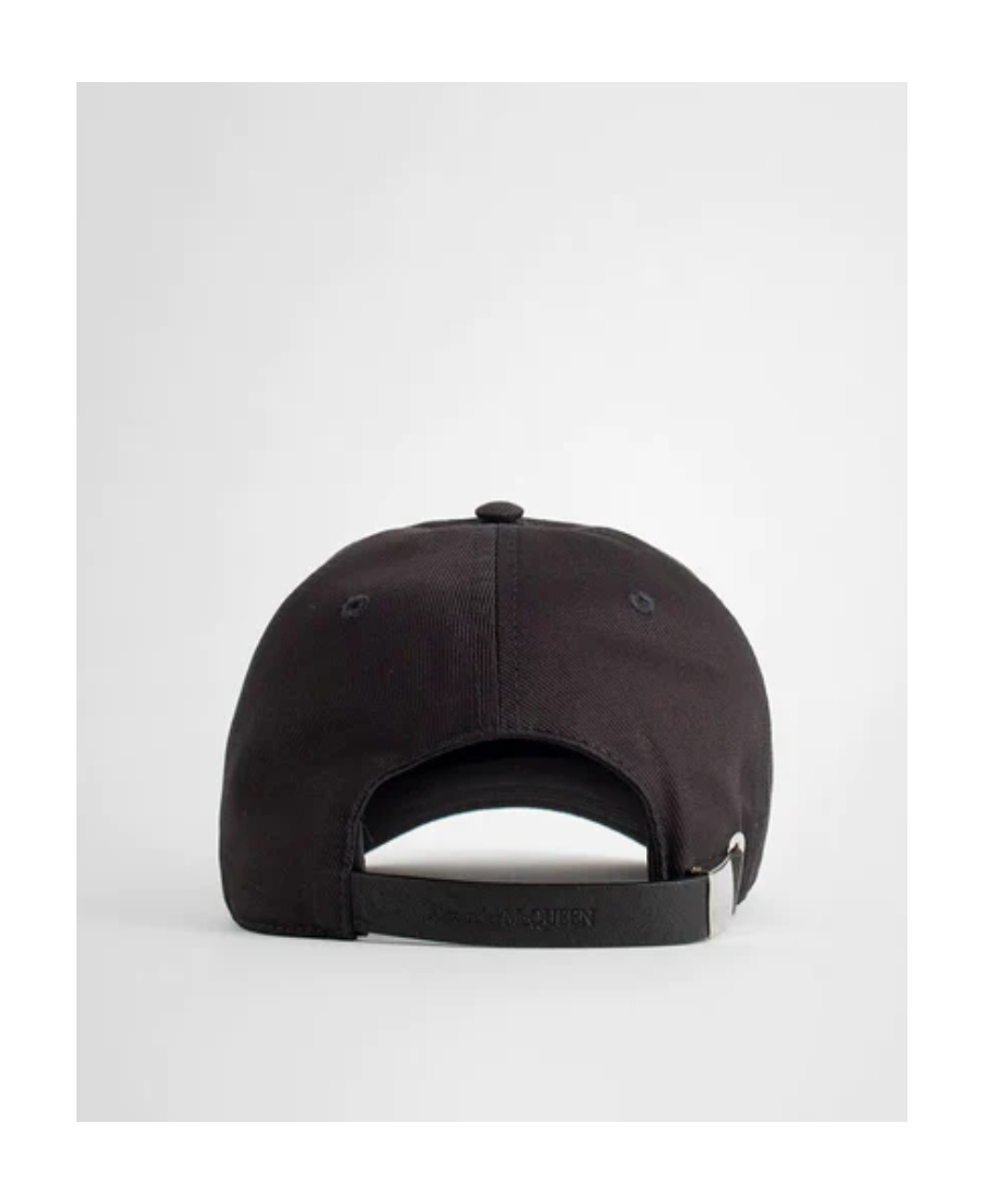 Alexander Mcqueen Cotton Twill Cap With Embroidery In Black