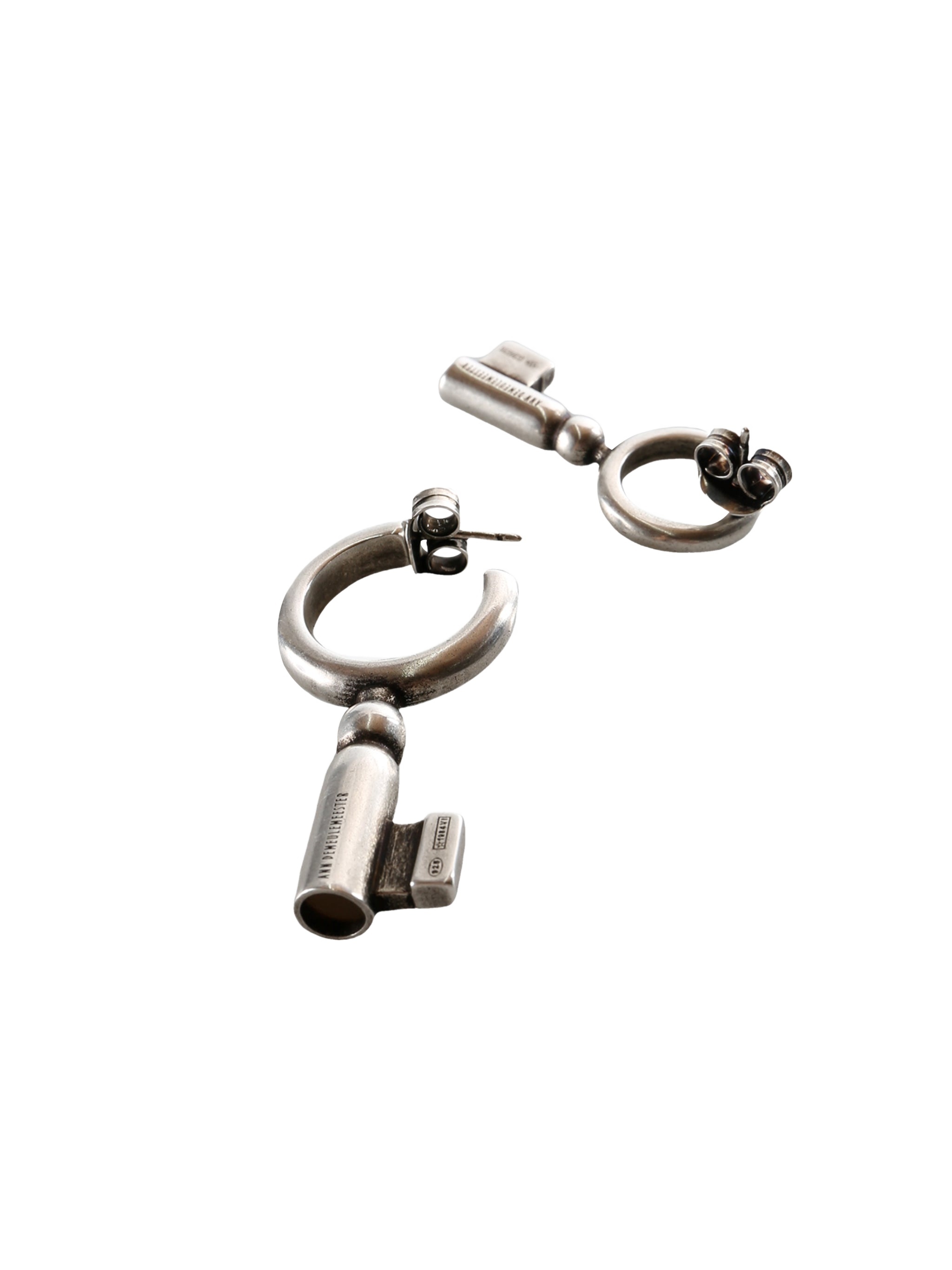 Ann Demeulemeester Pair Foka Key Earrings In Silver