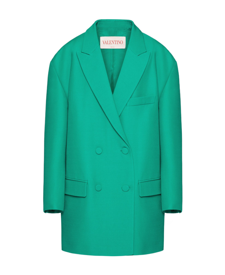 Valentino Oversized Double-breasted Wool And Silk-blend Crepe Blazer In Green
