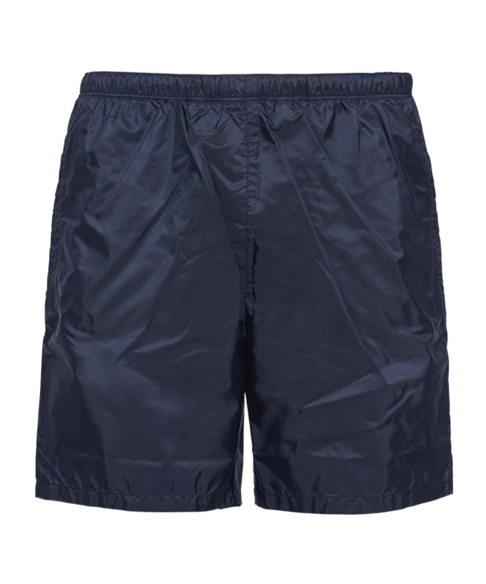 Prada Man Navy Blue Recycled Nylon Swimming Shorts In Blue