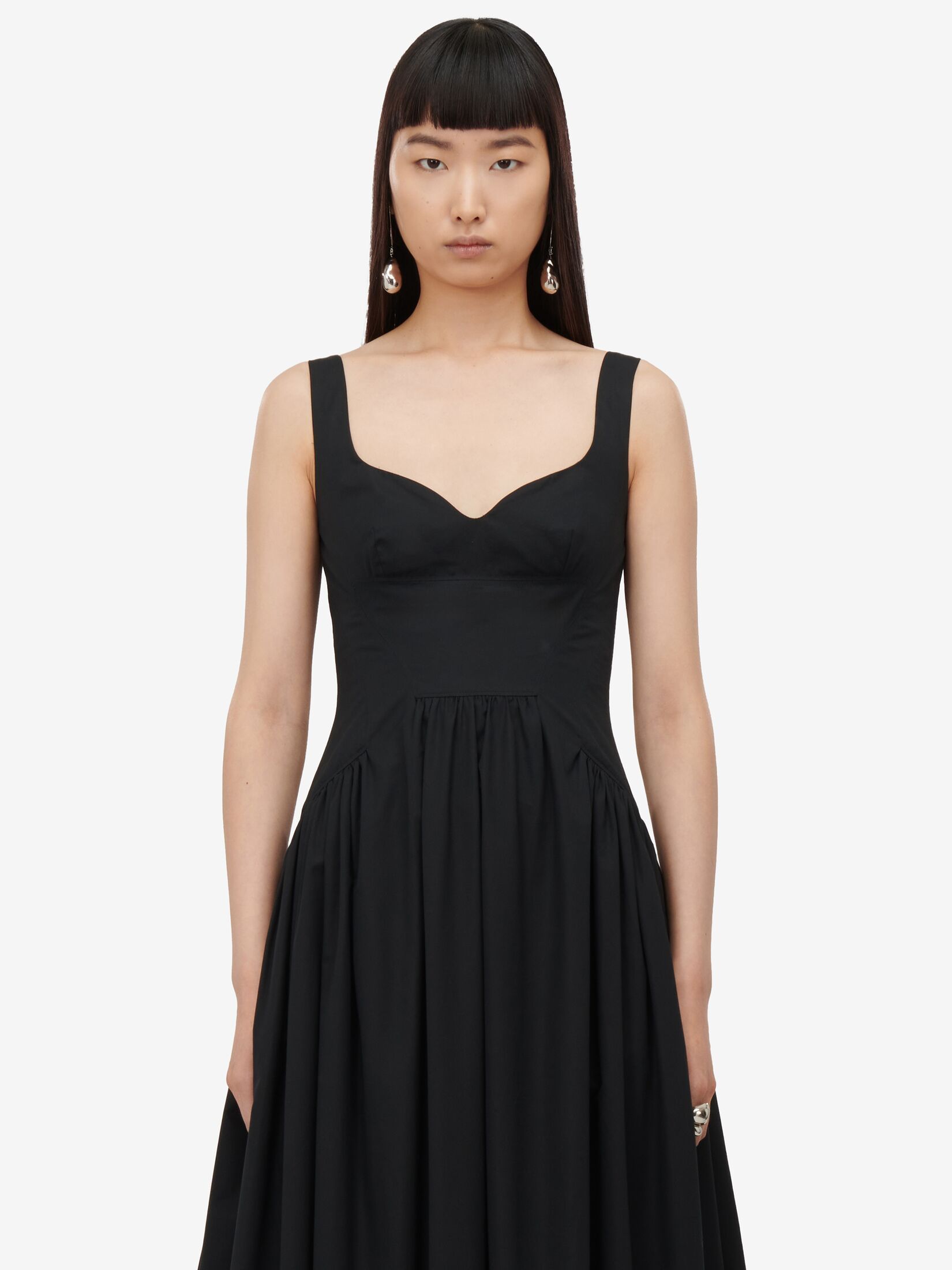 Alexander Mcqueen Black Sweetheart-neck Midi Dress In Black