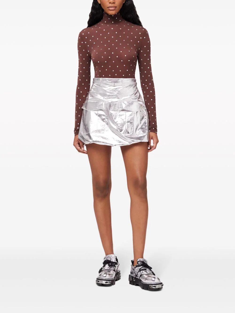 Rabanne Haut Crystal-embellished Stretch-jersey Turtleneck Top In Red