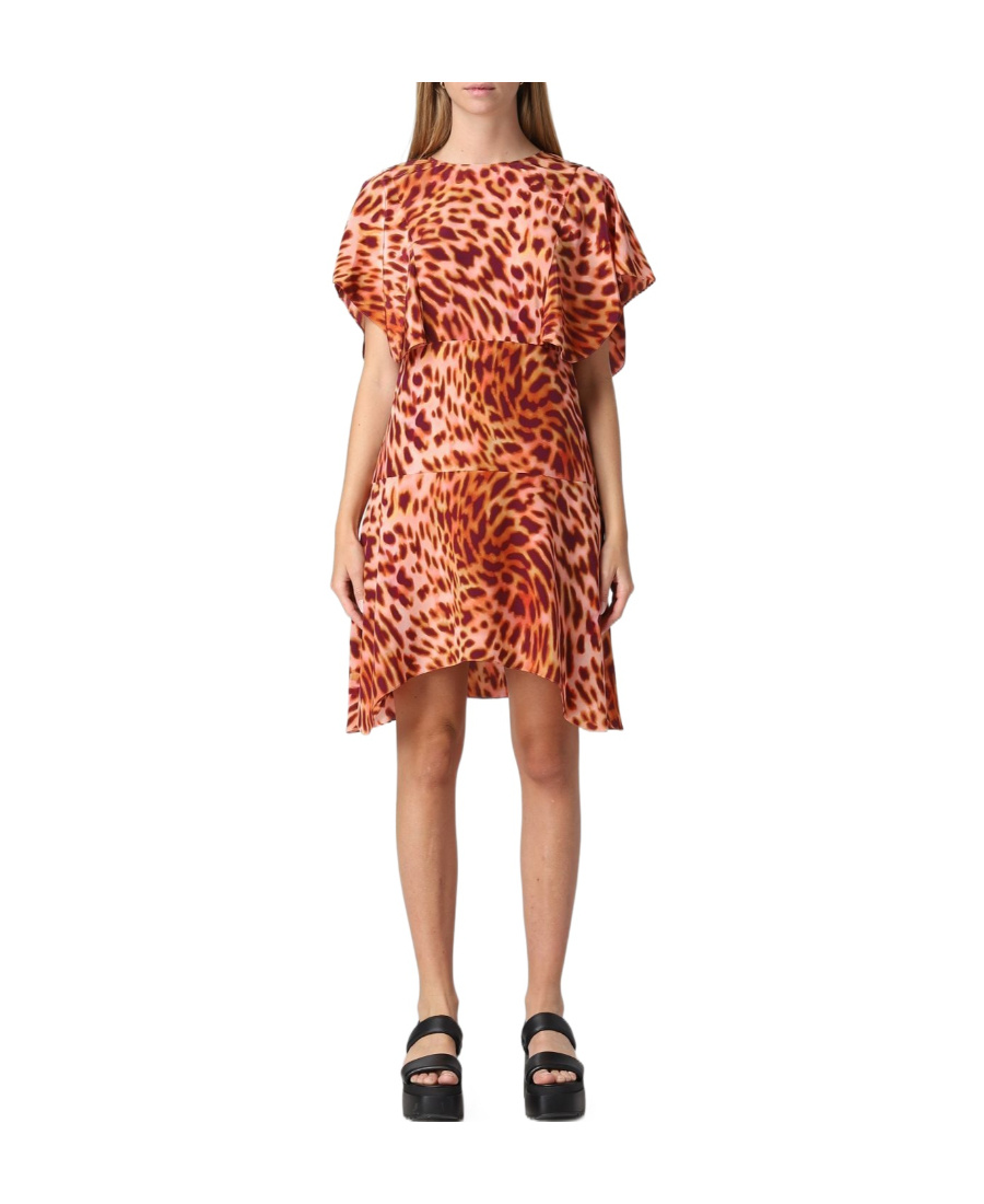 Stella Mccartney Leopard-print Silk Flounce Dress In Brown