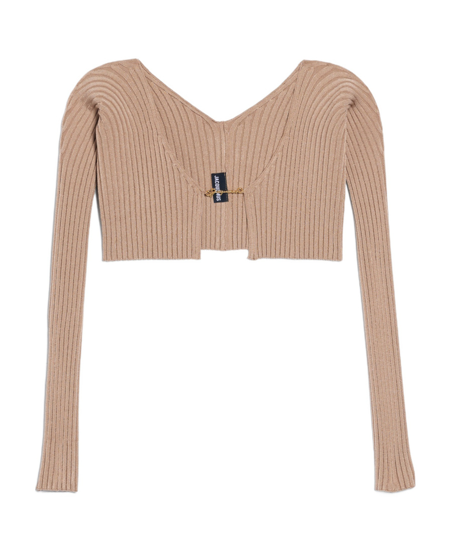 Jacquemus Logo-lettering Cropped Cardigan In Nude