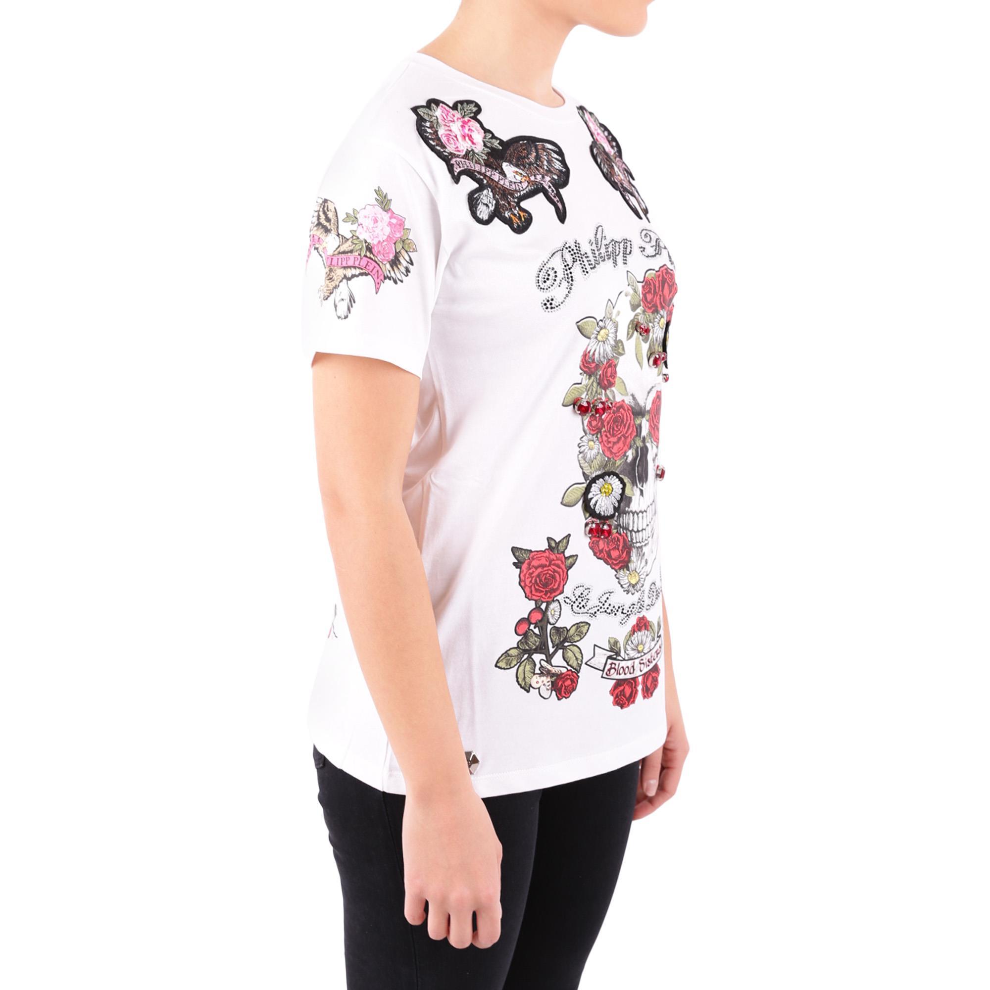 Philipp Plein Rose Printed T-shirt In White