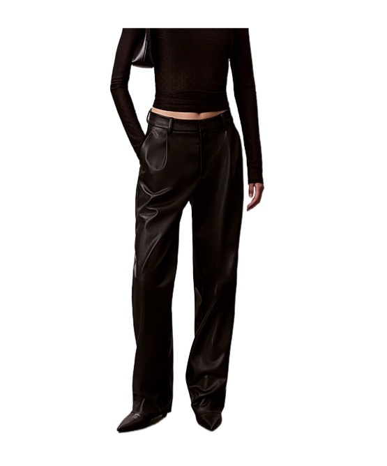 Calvin Klein Faux Leather Pleated Trousers In Black