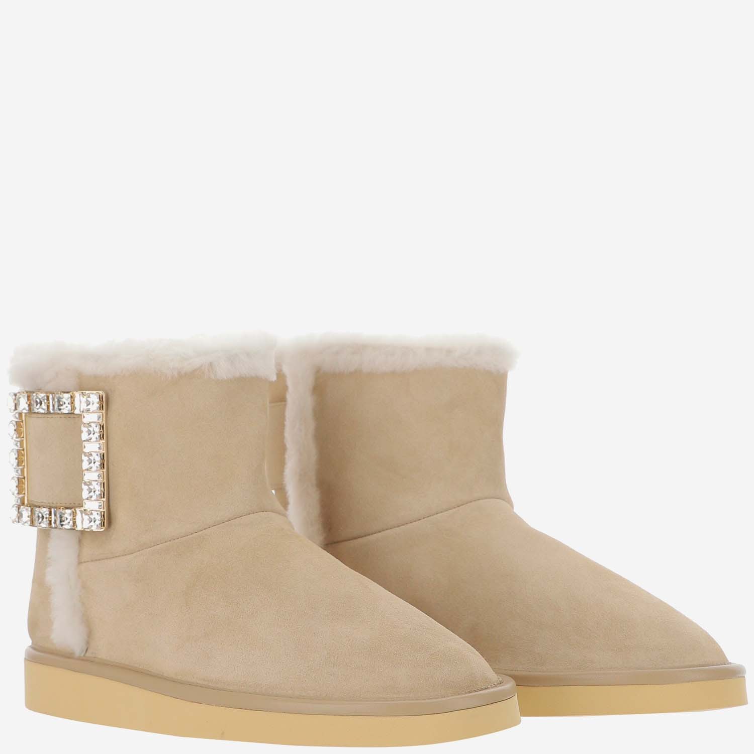 Roger Vivier Square Button Boots In Light Brown