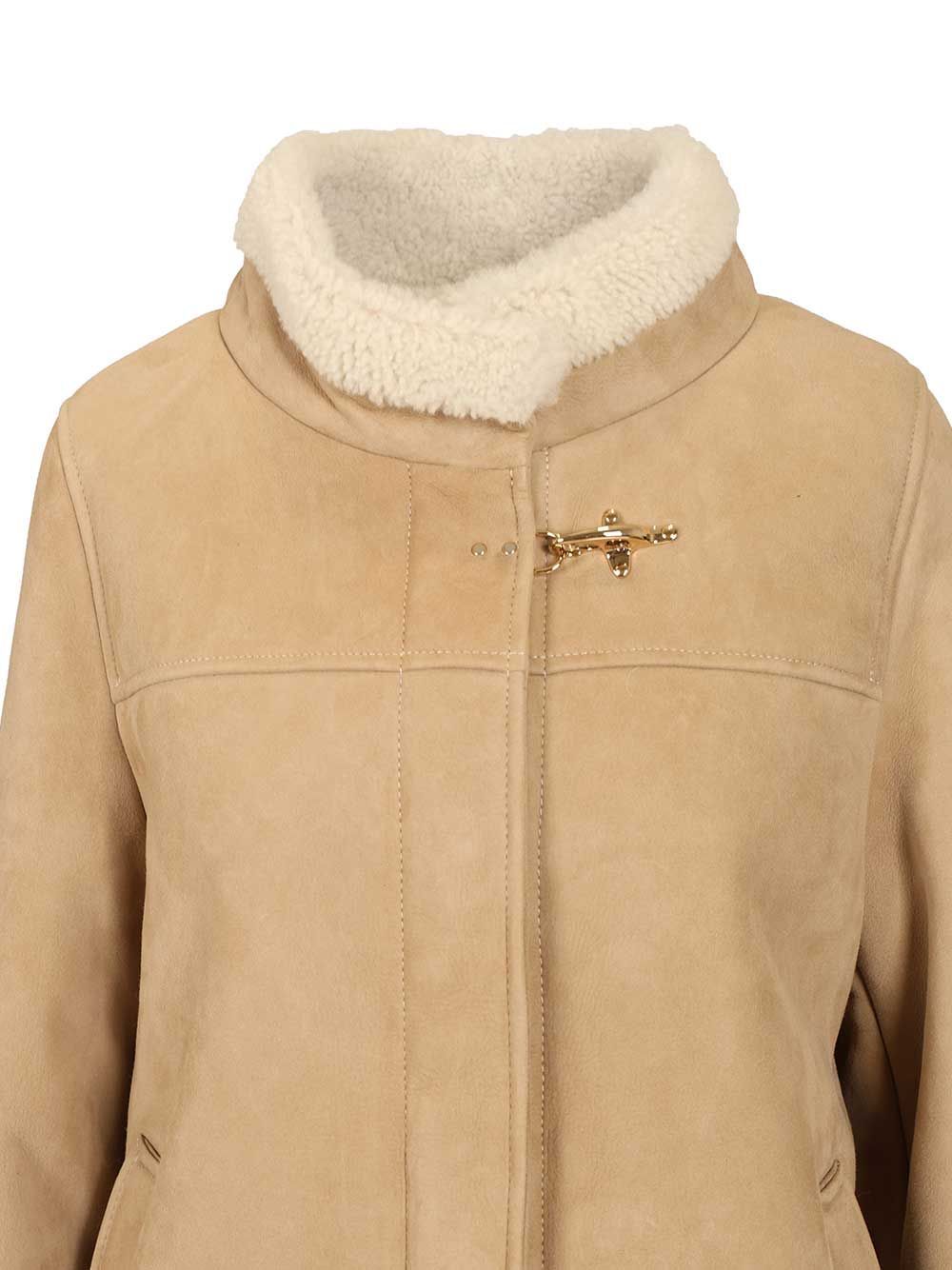 Fay Stand Collar Leather Jacket In Nude