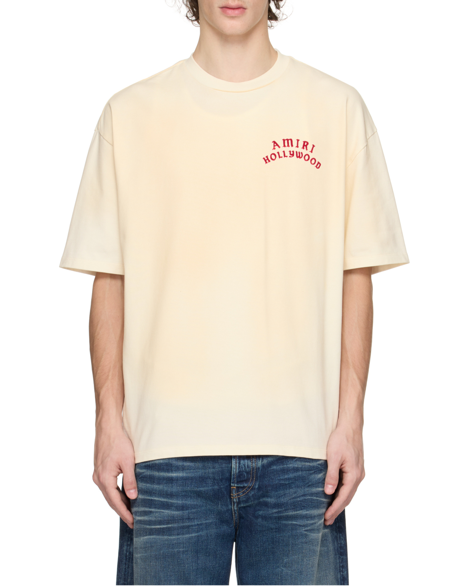 Amiri White Crewneck T-shirt With Logo Lettering On Front And Rear In Cotton Man In Pink