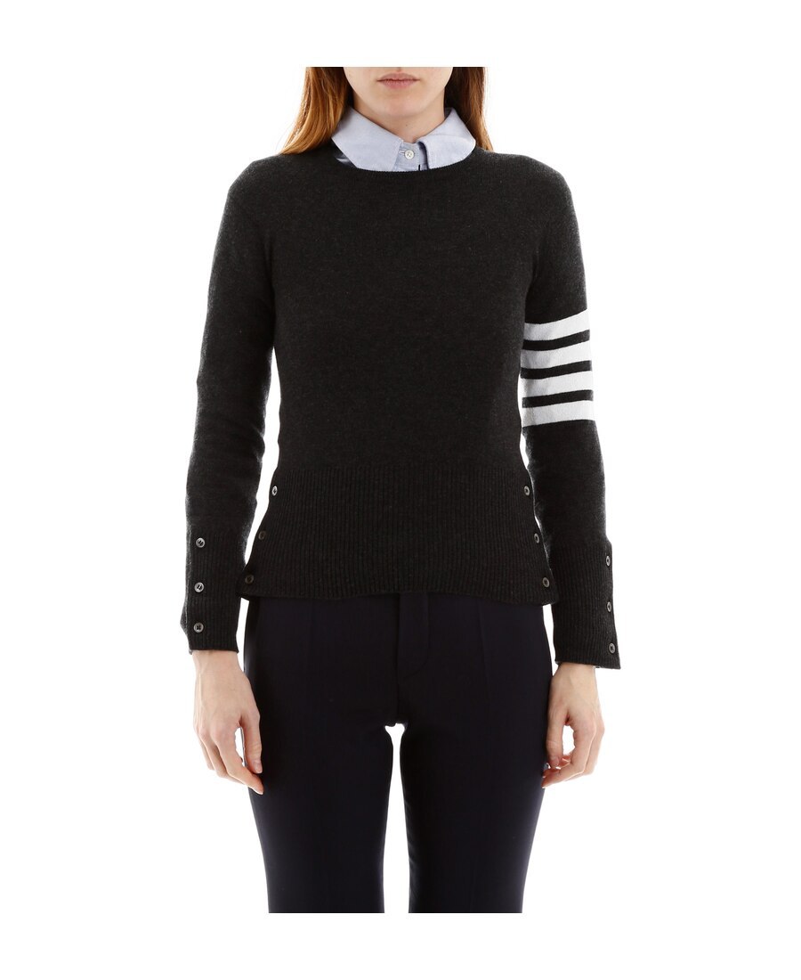 Thom Browne Pullover Sweatshirt With Engineered 4 Bar In Classic Loopback Clothing In Dark Gray