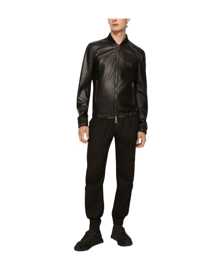 Dolce & Gabbana Black Jacket With Metal Logo Patch On The Chest In Black