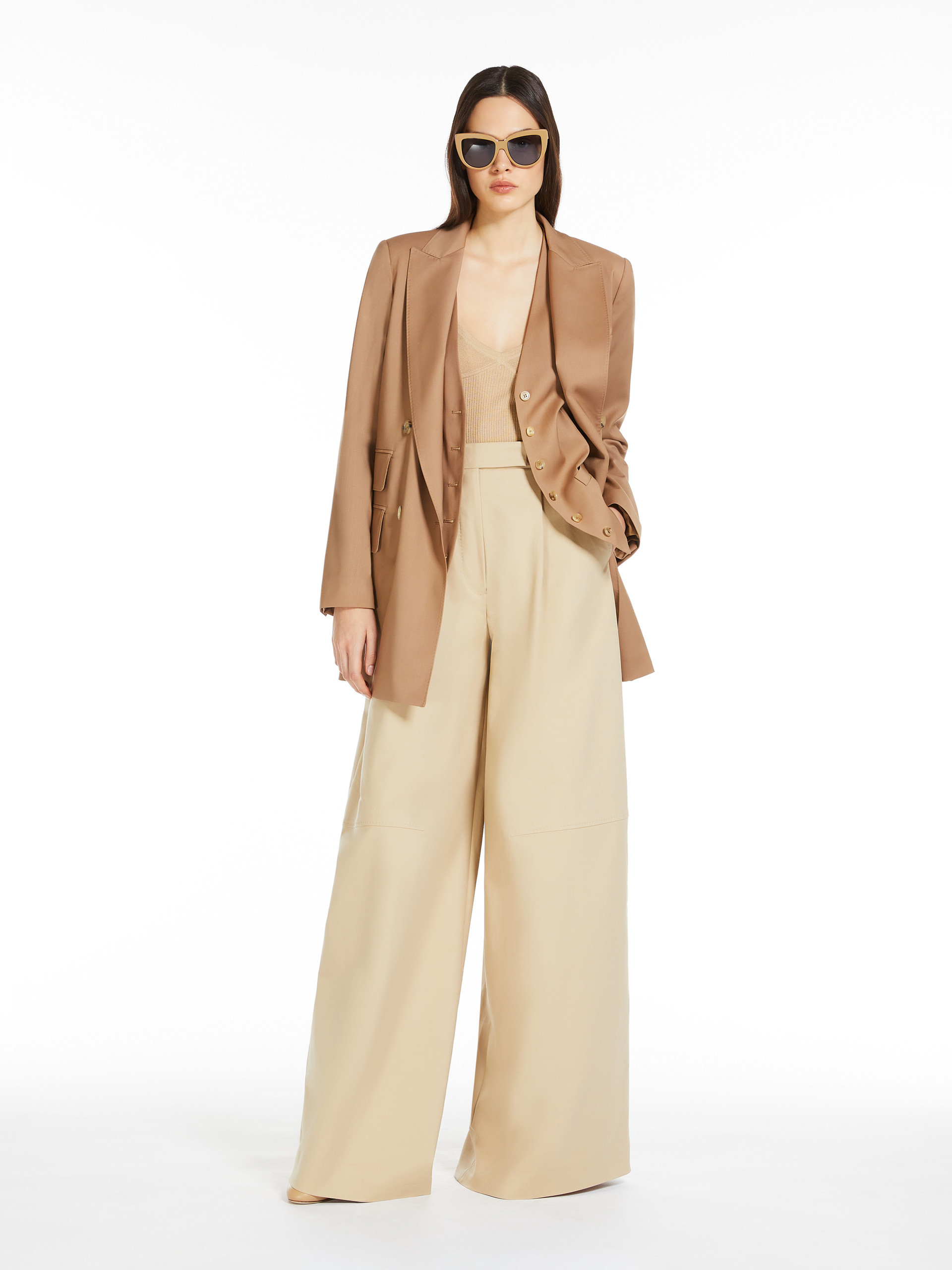 Max Mara Avoriaz Cotton Double Canvas Wide Pants In Nude