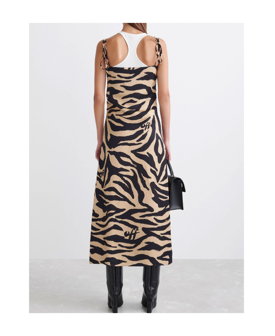 Off-white Zebra Print Side-slit Dress In Black