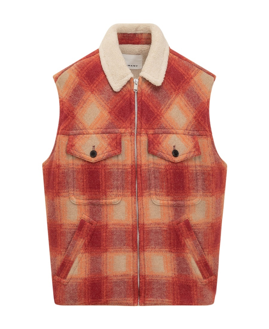 Isabel Marant Kiraneo Logo-embroidered Plaid-check Gilet In Brown