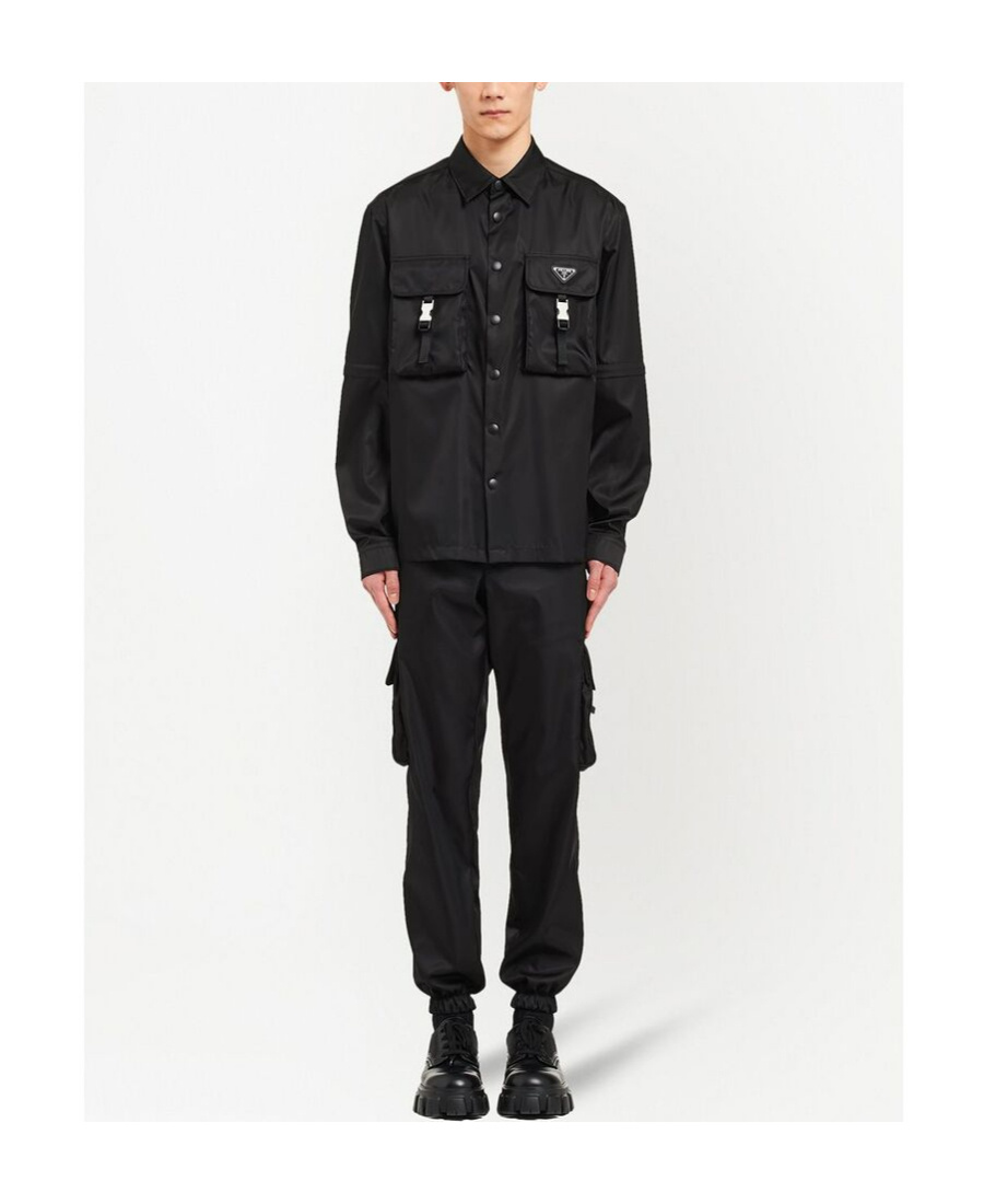 Prada Pockets-detail Re-nylon Shirt In Black