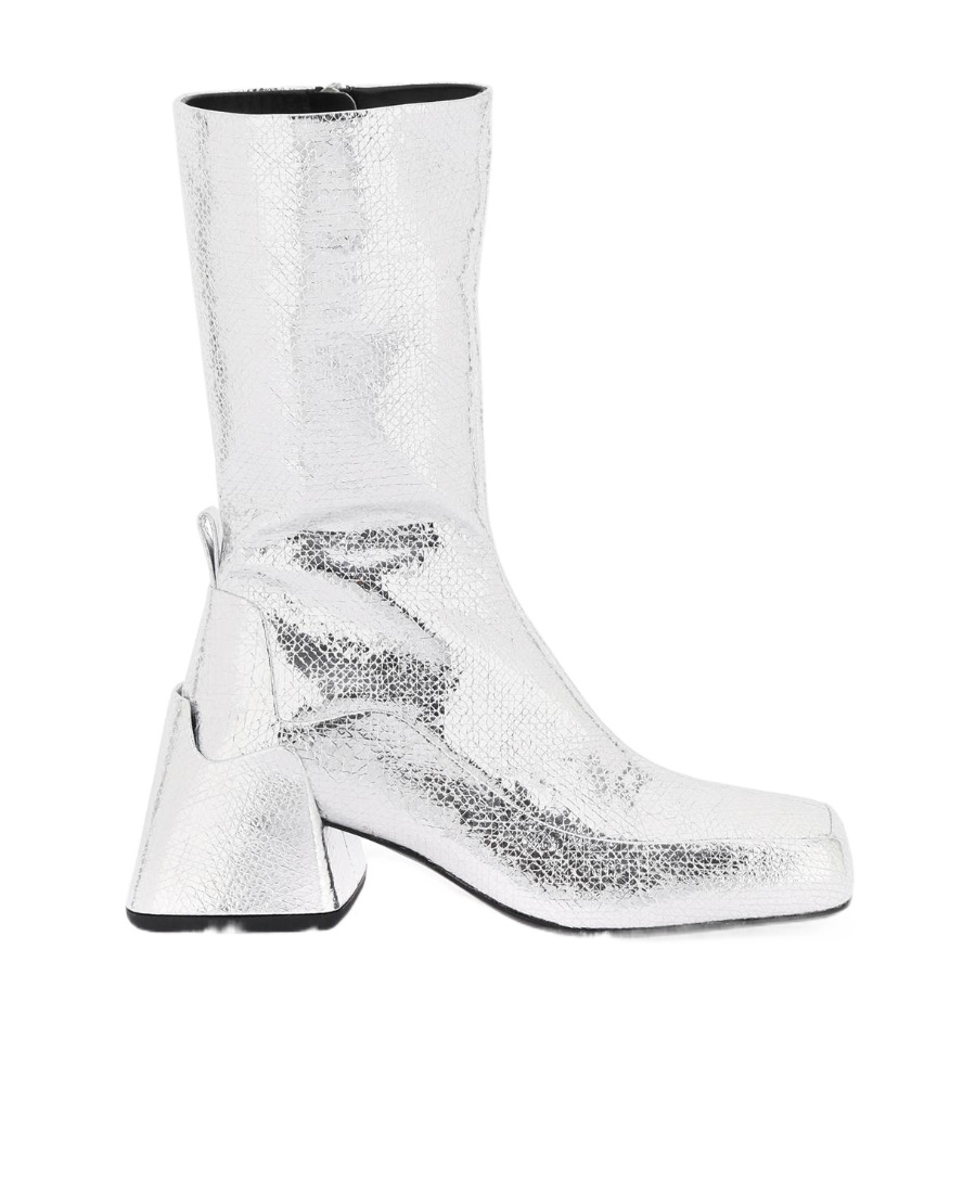 Jil Sander Cracked-effect Laminated Leather Boots In White