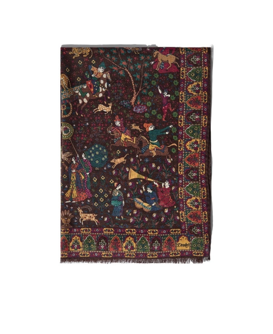 Drake's London Printed Scarf In Black