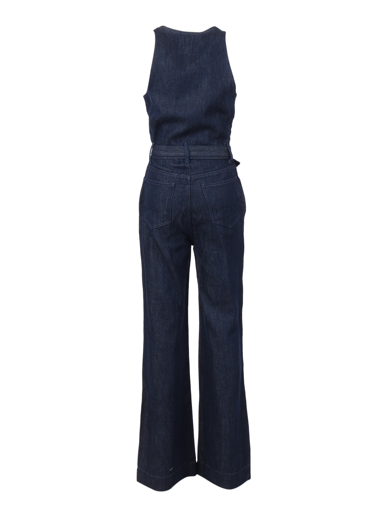 7 For All Mankind Wide Leg Tailored Jumpsuit Dark Rinse With Self Belt In Blue