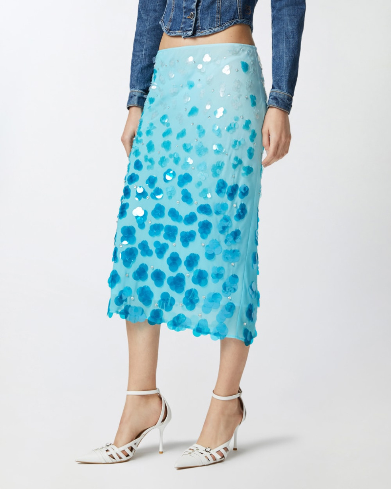 Pinko Sequinned Midi Skirt In Blue