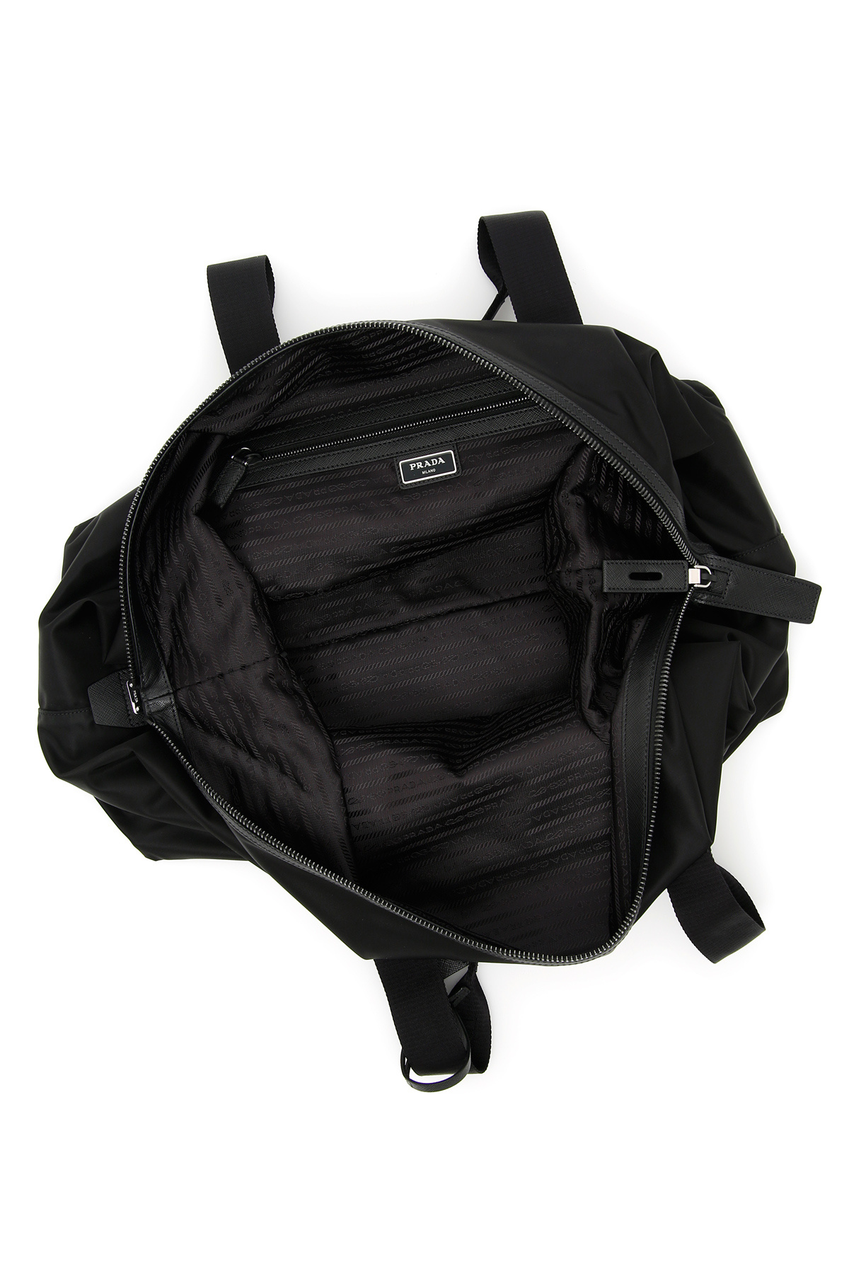 Prada Re-nylon And Saffiano Leather Duffle Bag In Black
