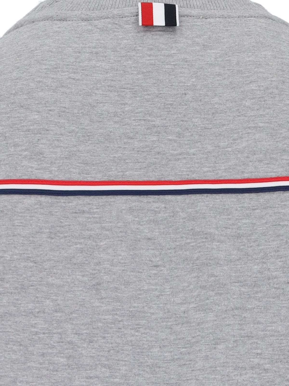 Thom Browne Grey Crewneck T-shirt With Logo Patch On The Front And Striped Detail On The Rear In Cotton Man