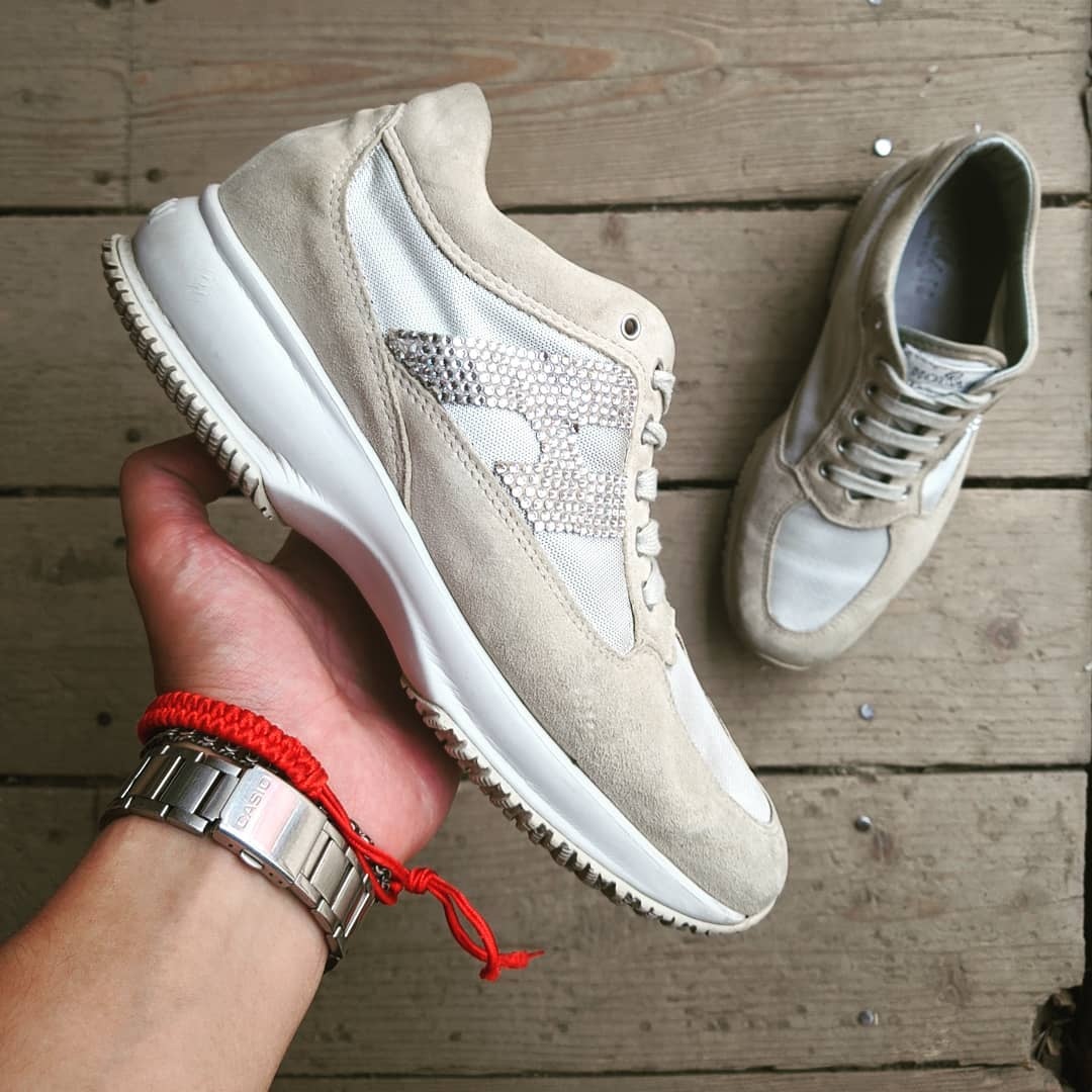Hogan Studded Logo Lace Up Trainers In White