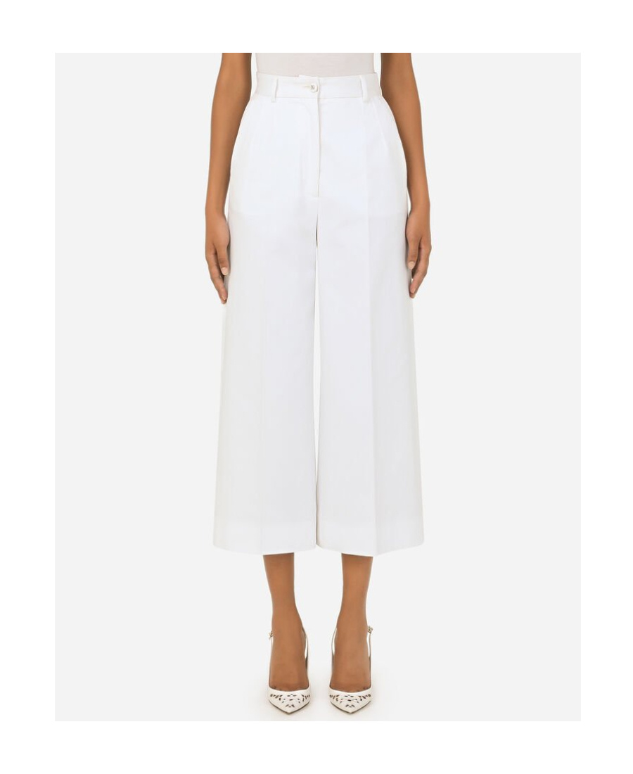 Dolce & Gabbana Logo-buttons Wide Leg Cropped Trousers In White