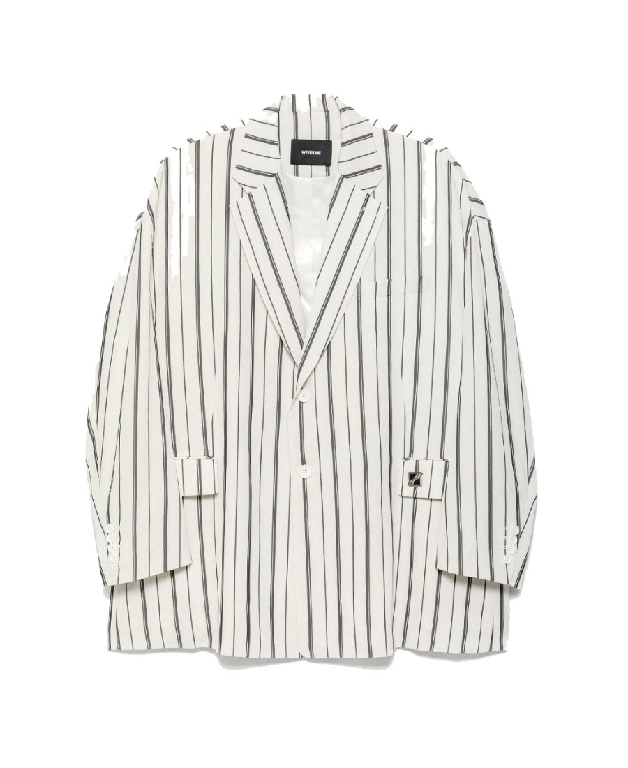We11 Done Striped Detail Casual Jacket In White