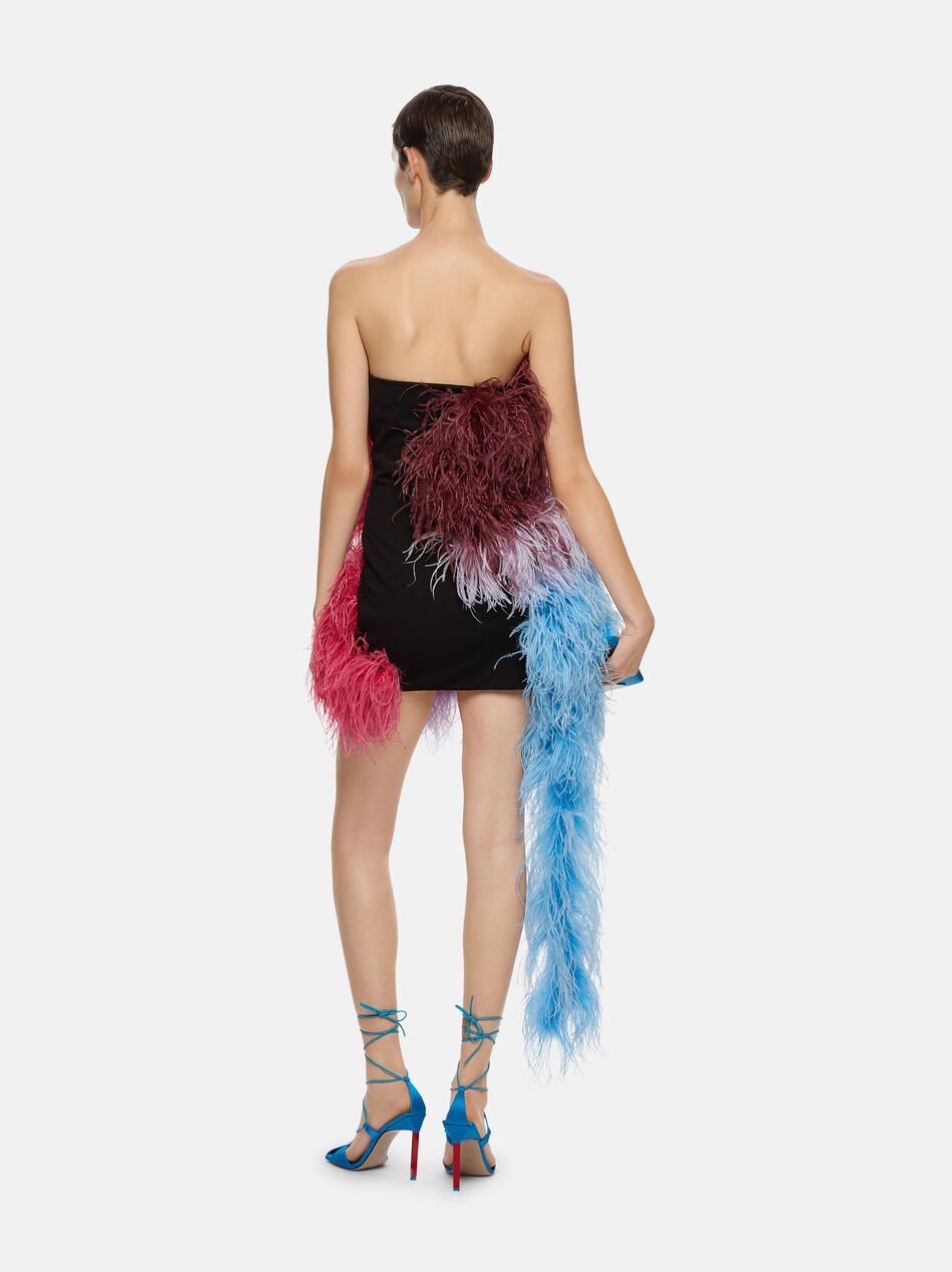 Attico Keri Feathers Mini Dress In Multicolor