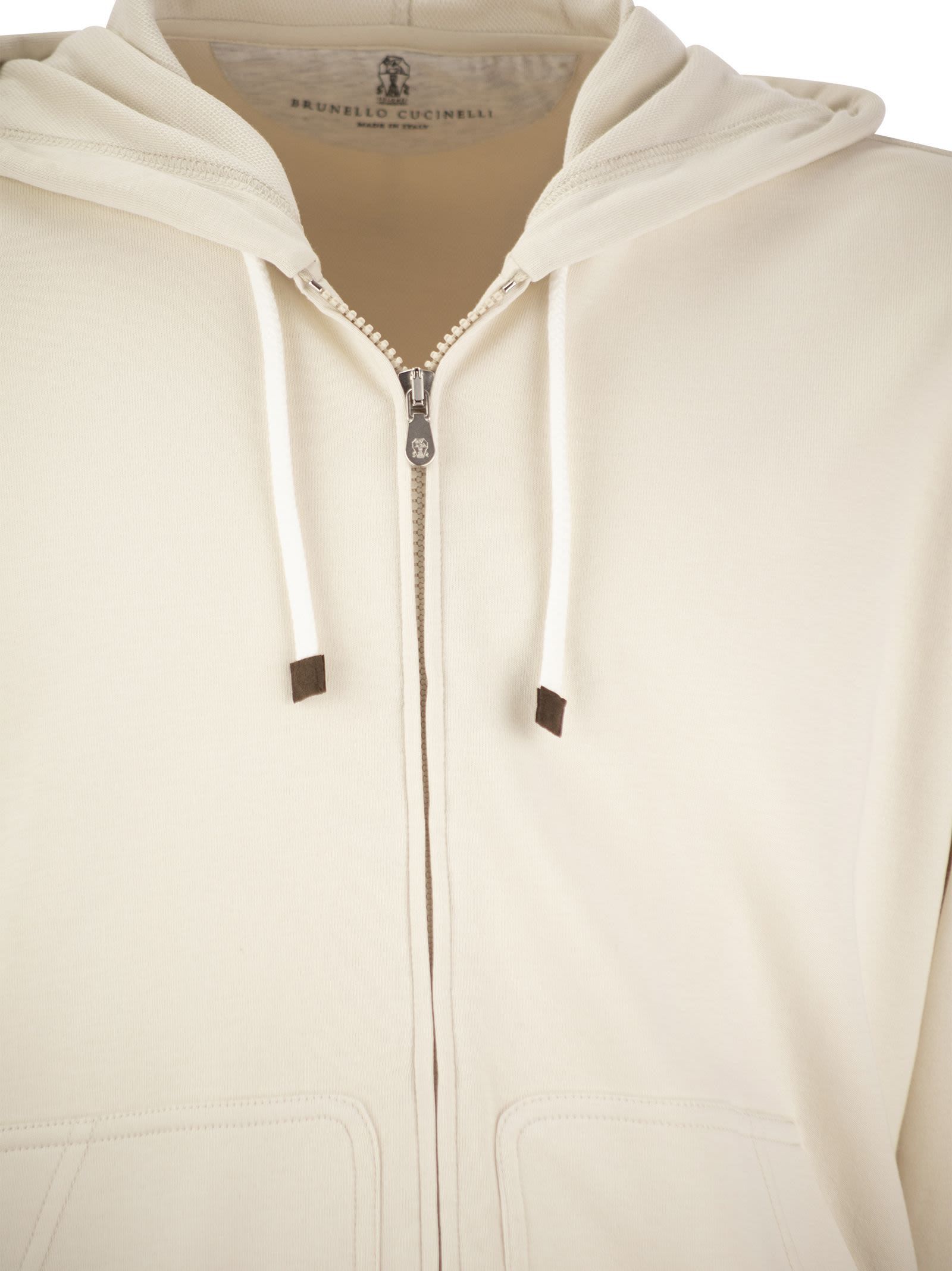 Brunello Cucinelli Zip-up Hooded Sweatshirt In White