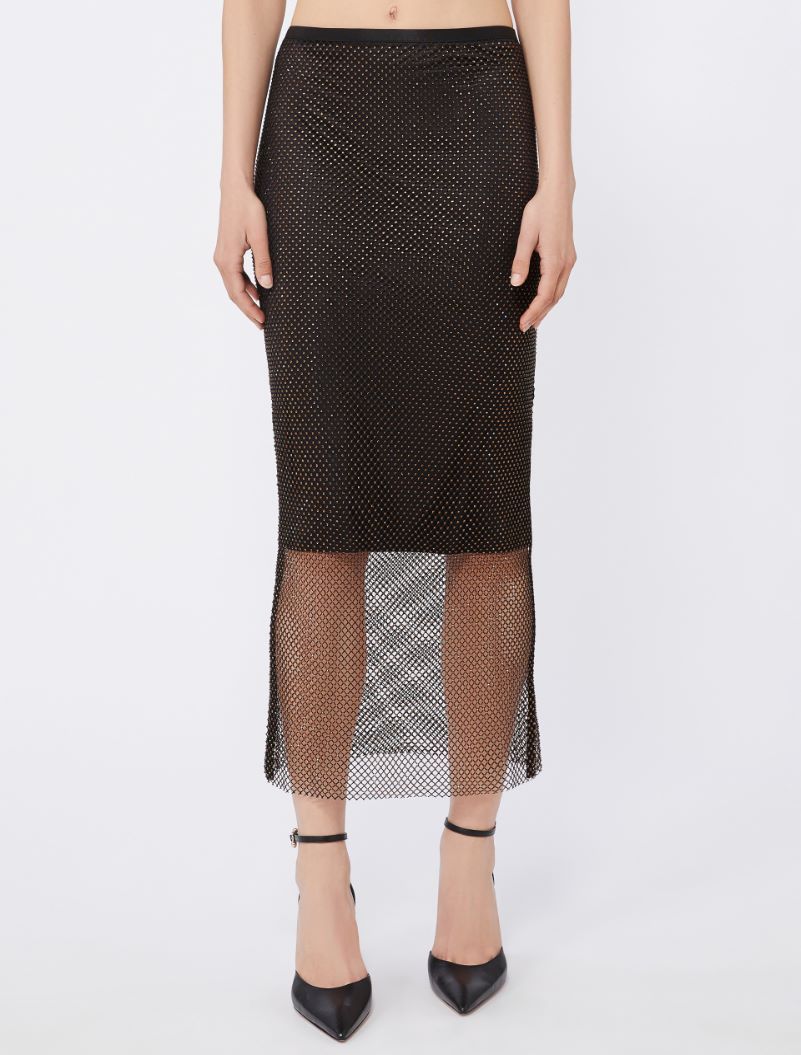 Sportmax Rhinestone Mesh Midi Skirt In Black