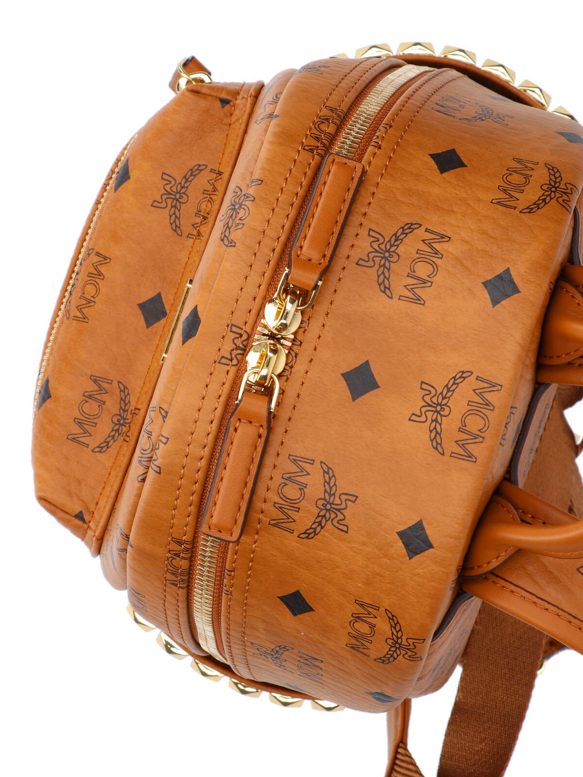 Mcm Stark Side Studs Zipped Backpack In Brown