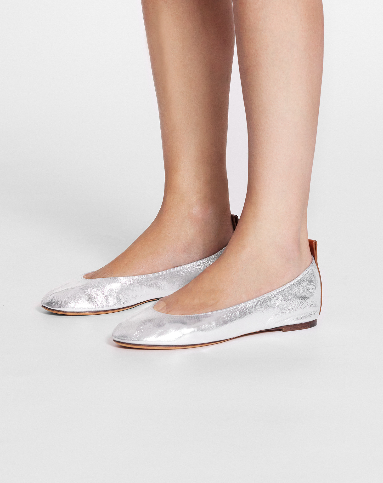 Lanvin Silver Leather Ballet Shoes In White