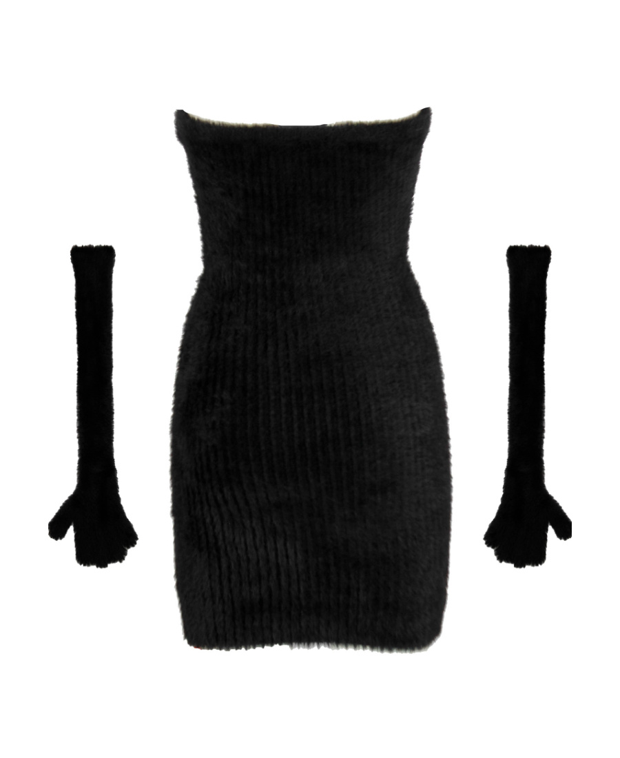 Off-white Fuzzy Gloves Strapless Minidress In Black