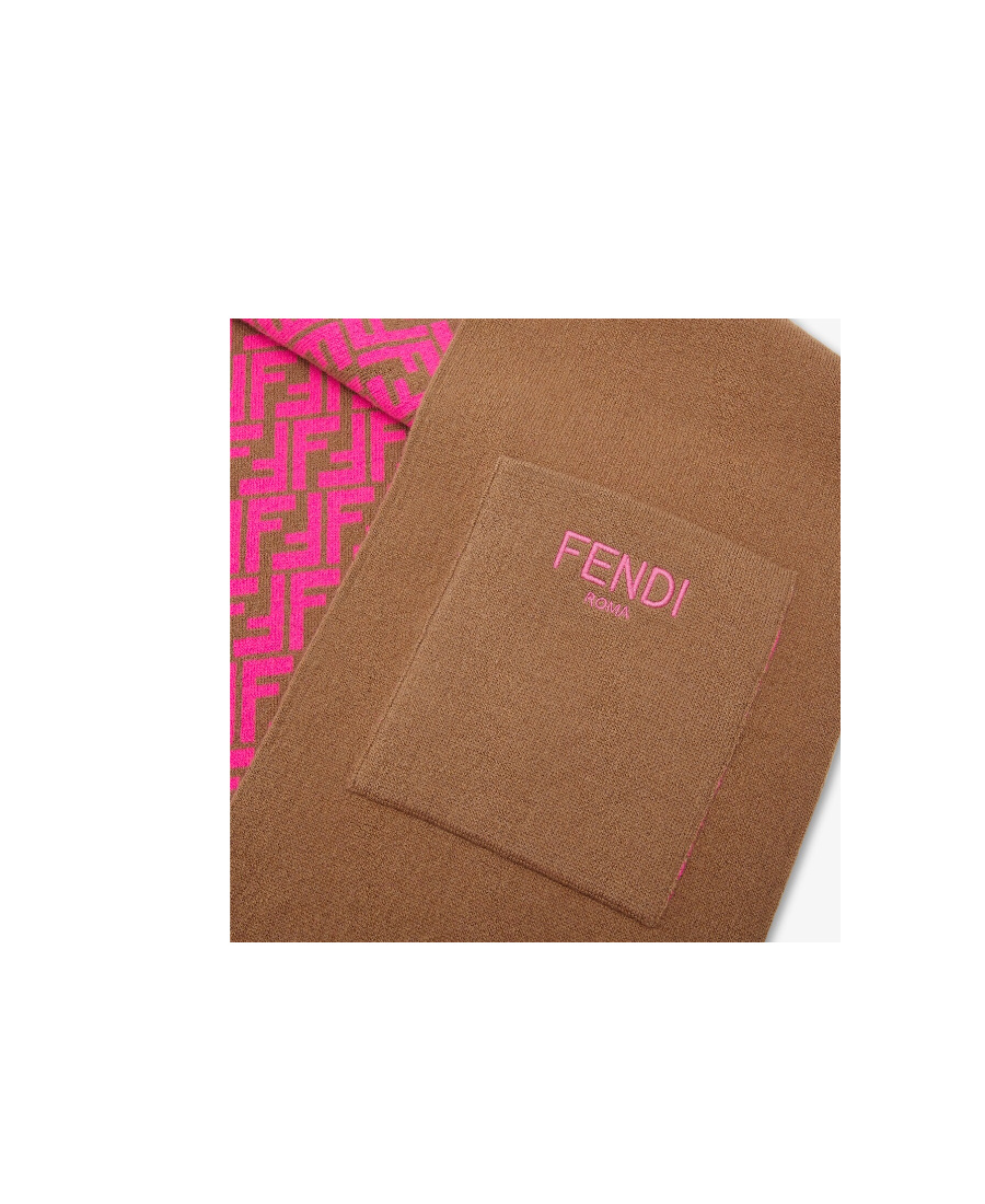 Fendi Intarsia-knit Ff-logo Scarf In Brown