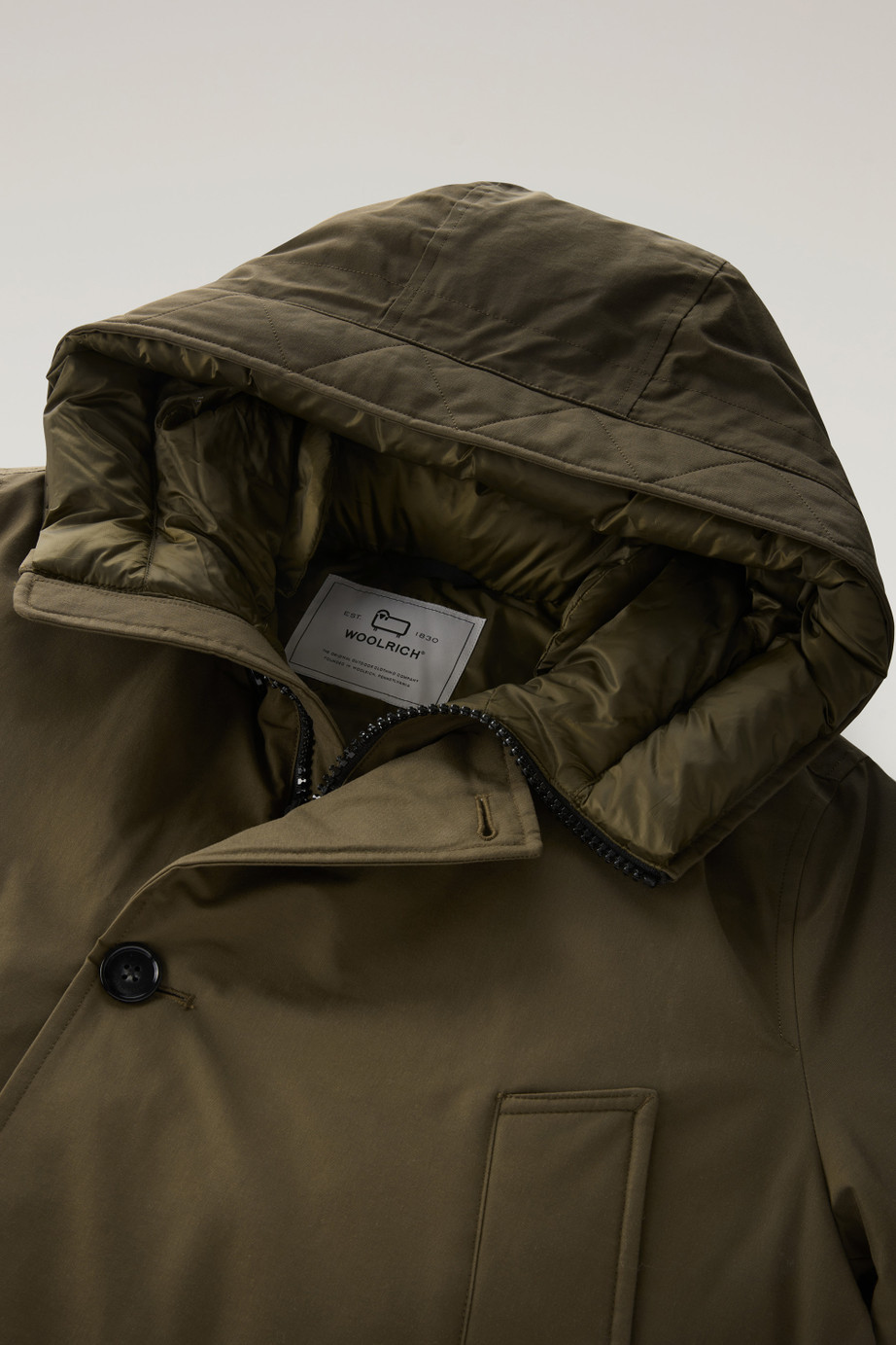 Woolrich Feather Down Padded Parka With Concealed Hood In Green