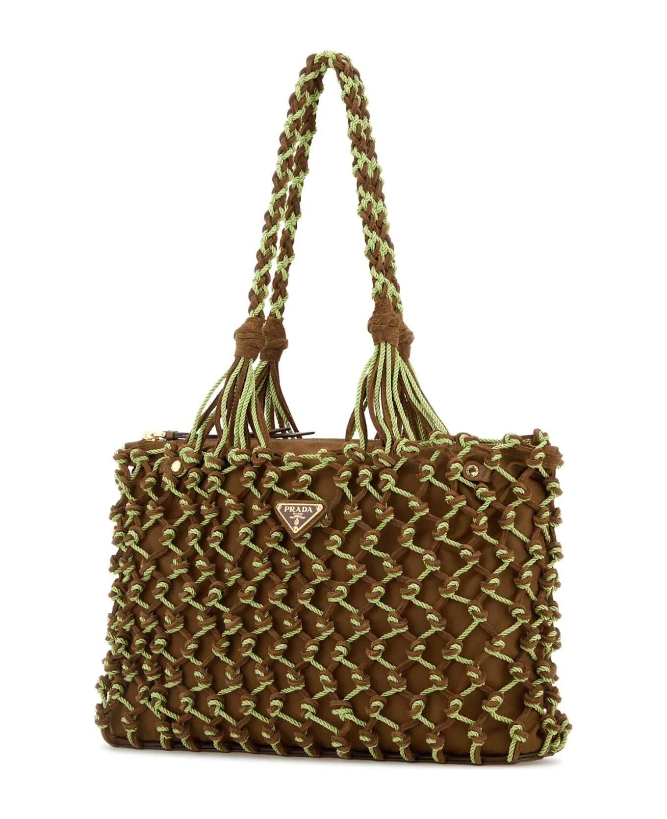 Prada Dual Texture Shopping Tote In Brown