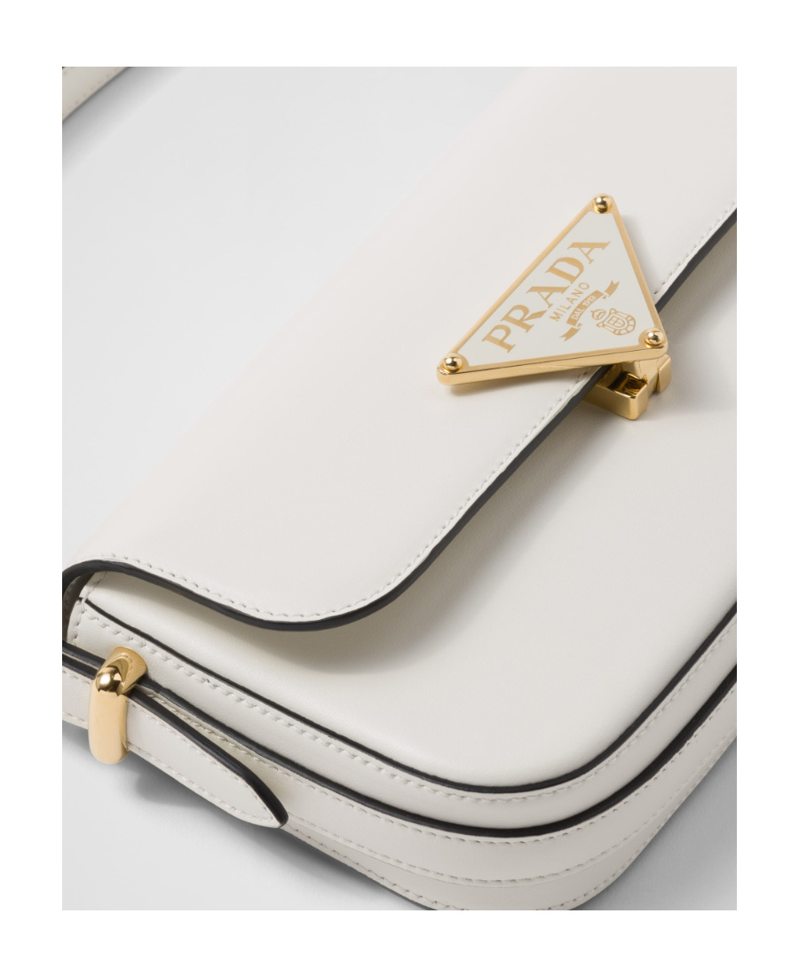 Prada Triangle Flap Leather Shoulder Bag In White