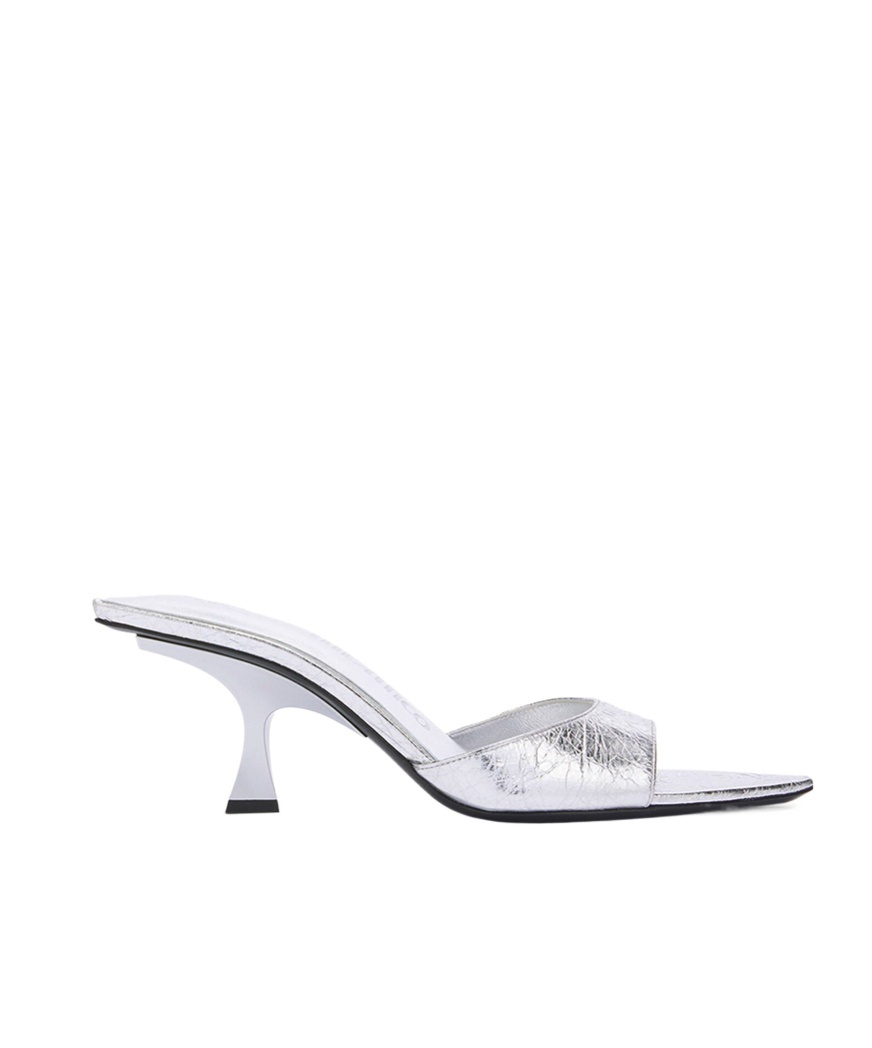 Attico Cracked Laminated Leather Bes Mules In White