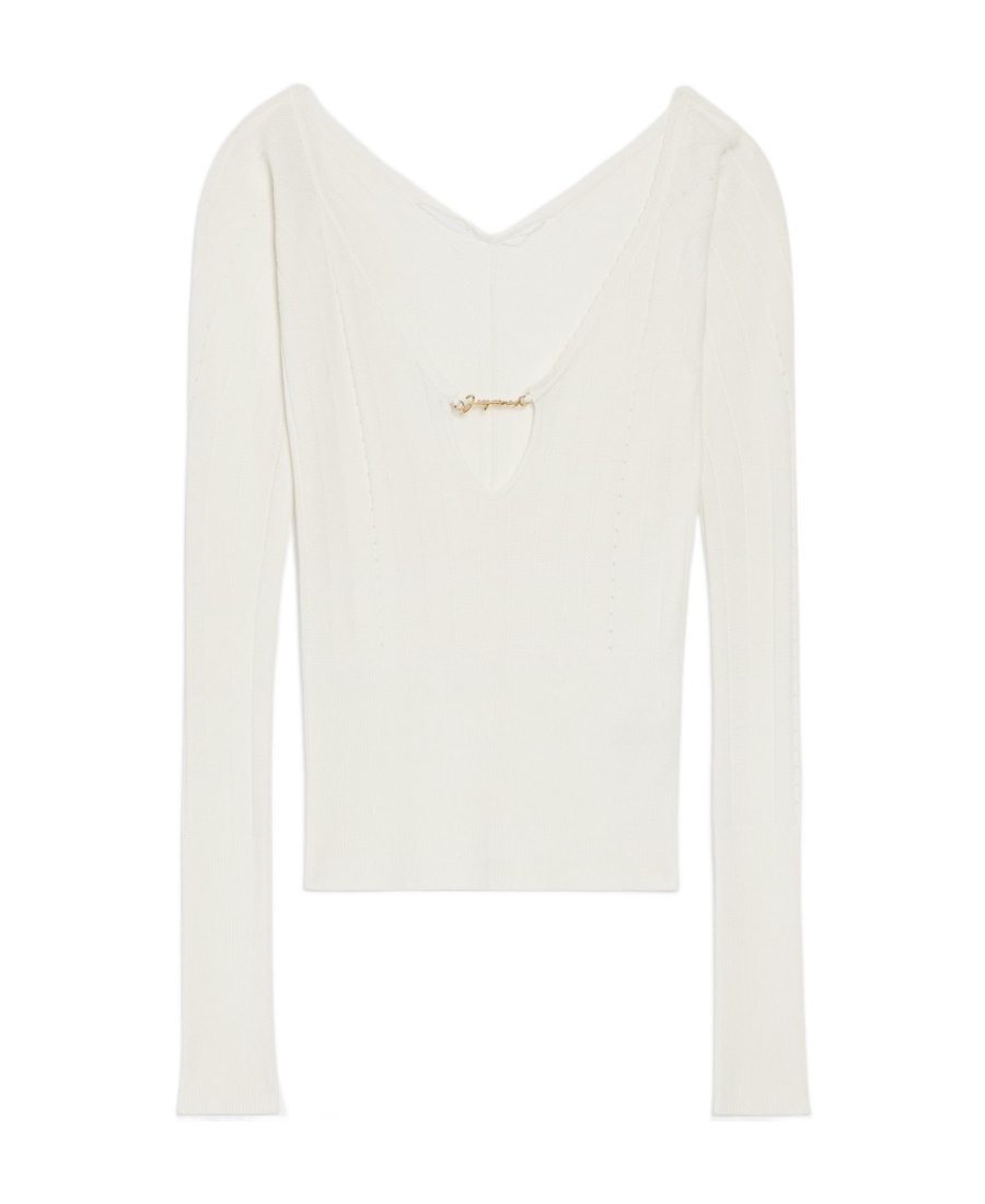 Jacquemus Long Sleeve Scalloped Top In White