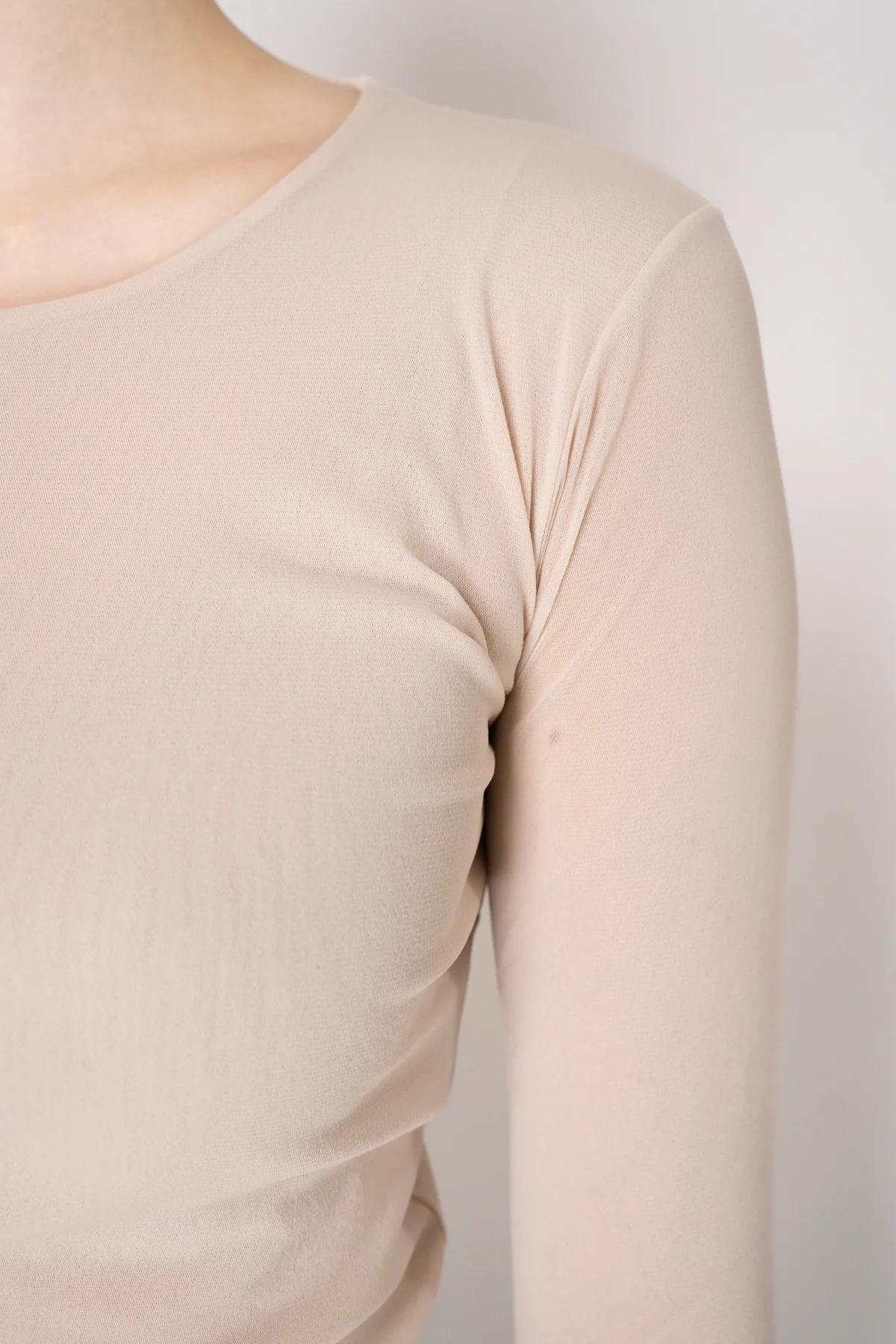 D Exterior Tulle Crew Neck Blouse In Neutral