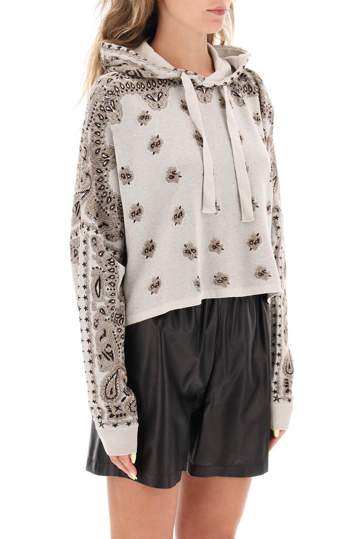 Amiri Knitted Cropped Hoodie With Bandana Motif In Nude