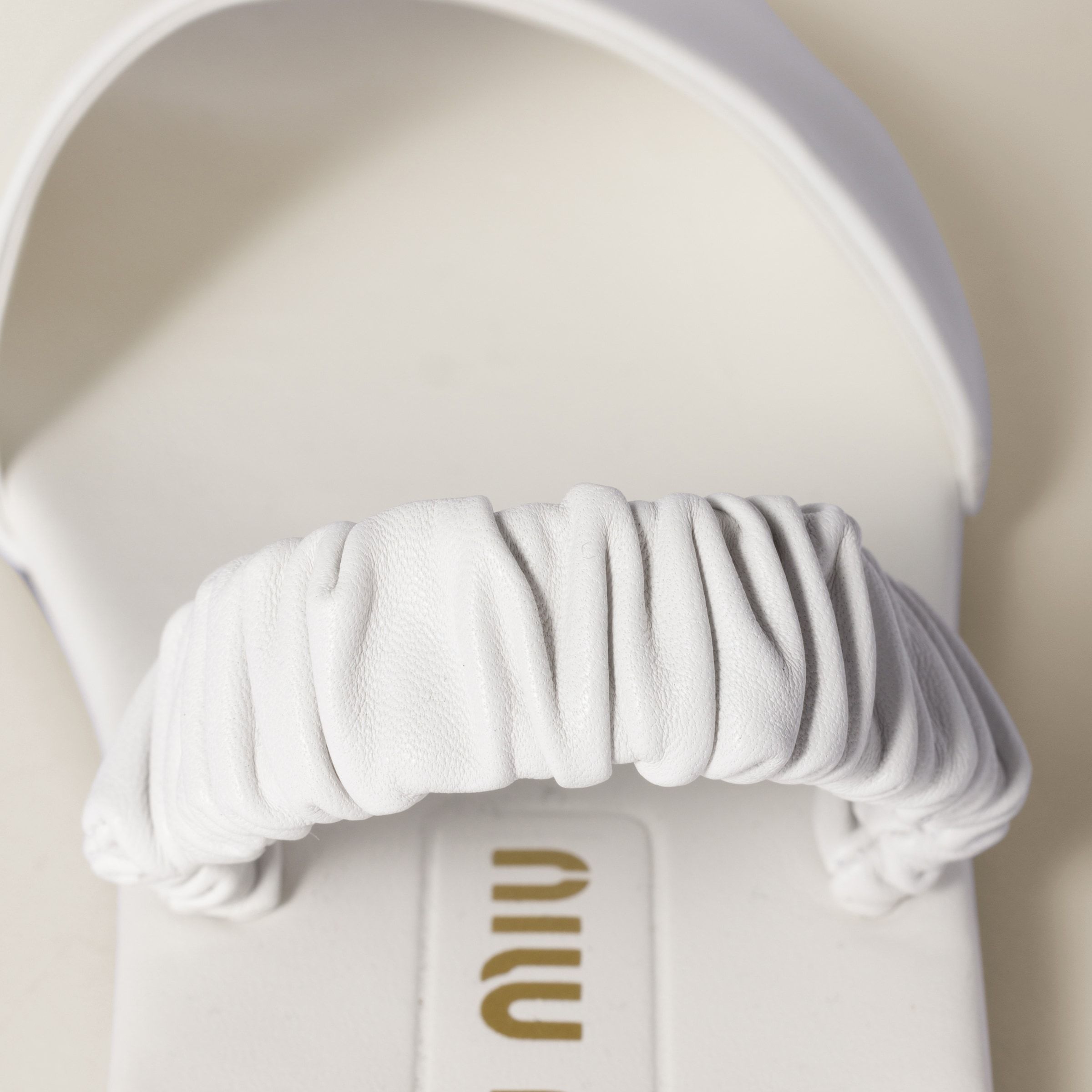 Miu Miu Ruches Nappa Leather Sandals In White
